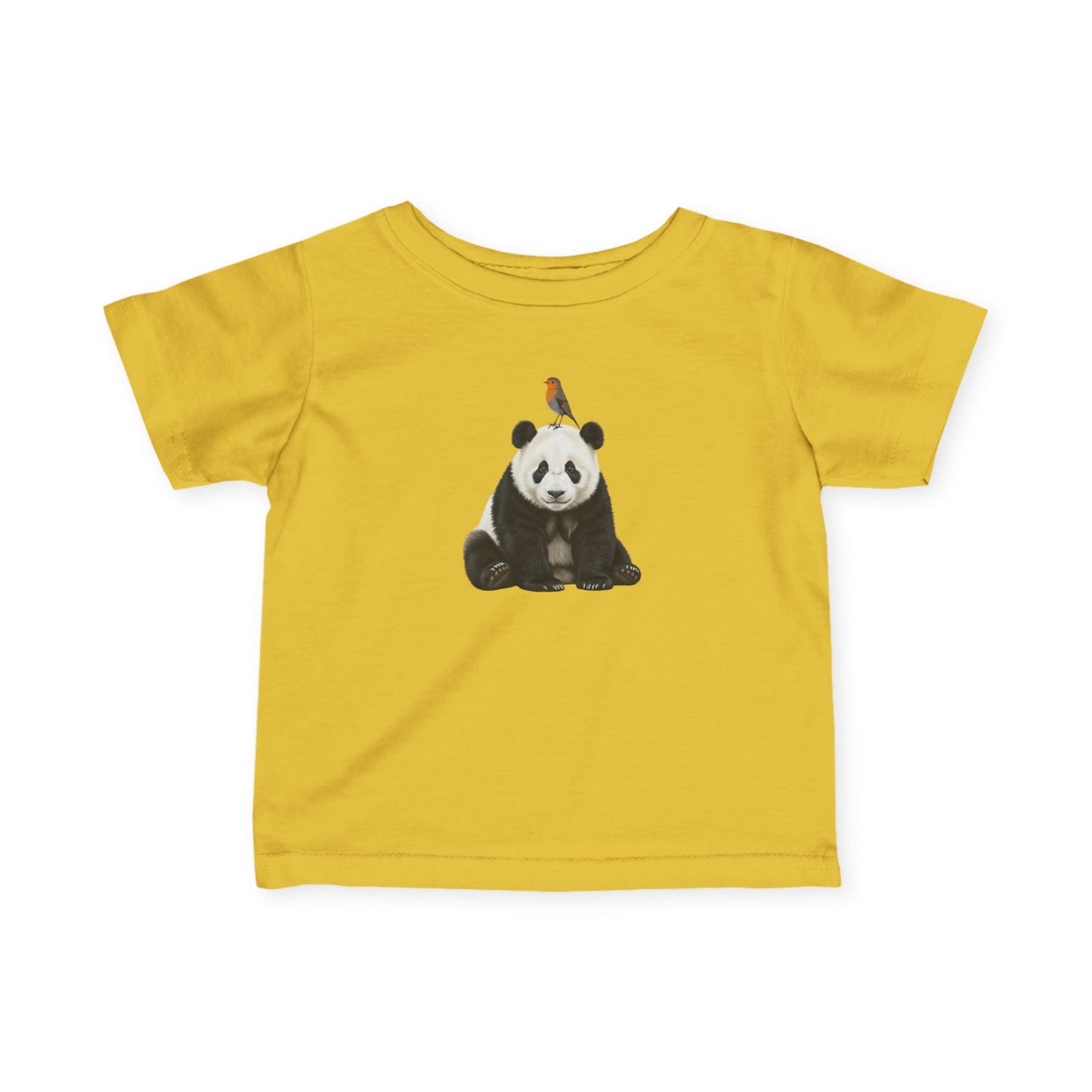 Panda mit Rotkehlchen Vogel Tiermotiv T-Shirt für Babys und Kleinkinder