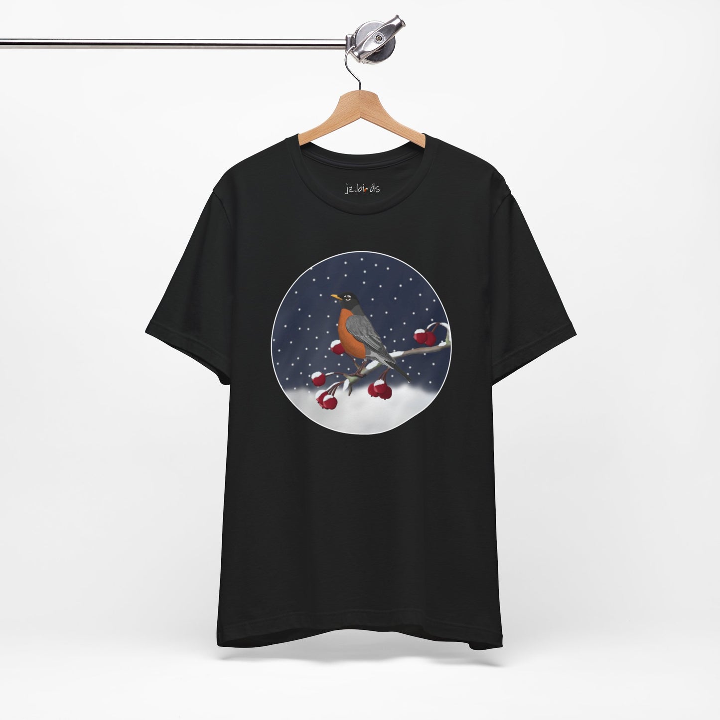 American Robin on a Winter Branch Birdwatcher Christmas Bird T-Shirt