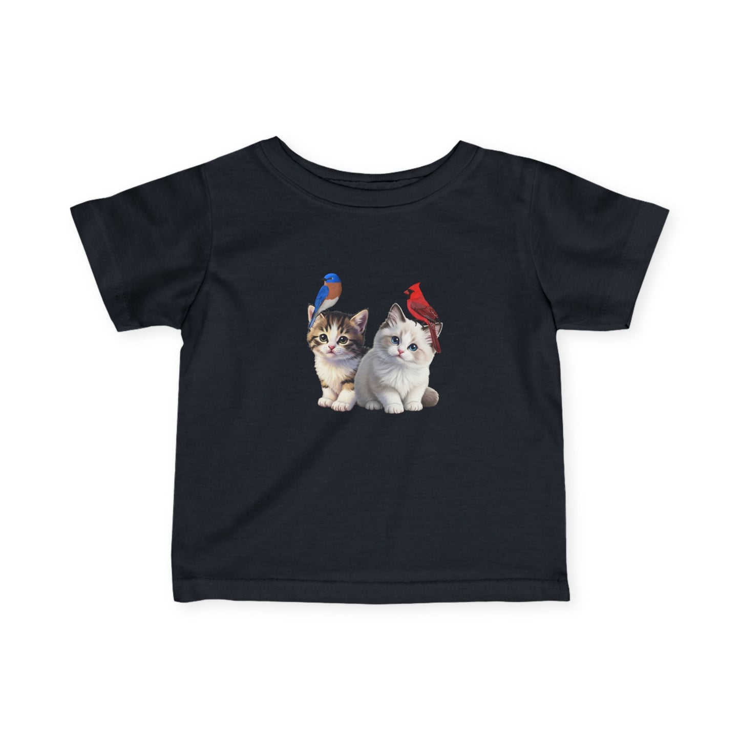 Cute Kitten Baby & Toddler T-Shirt with Bluebird Cardinal Bird