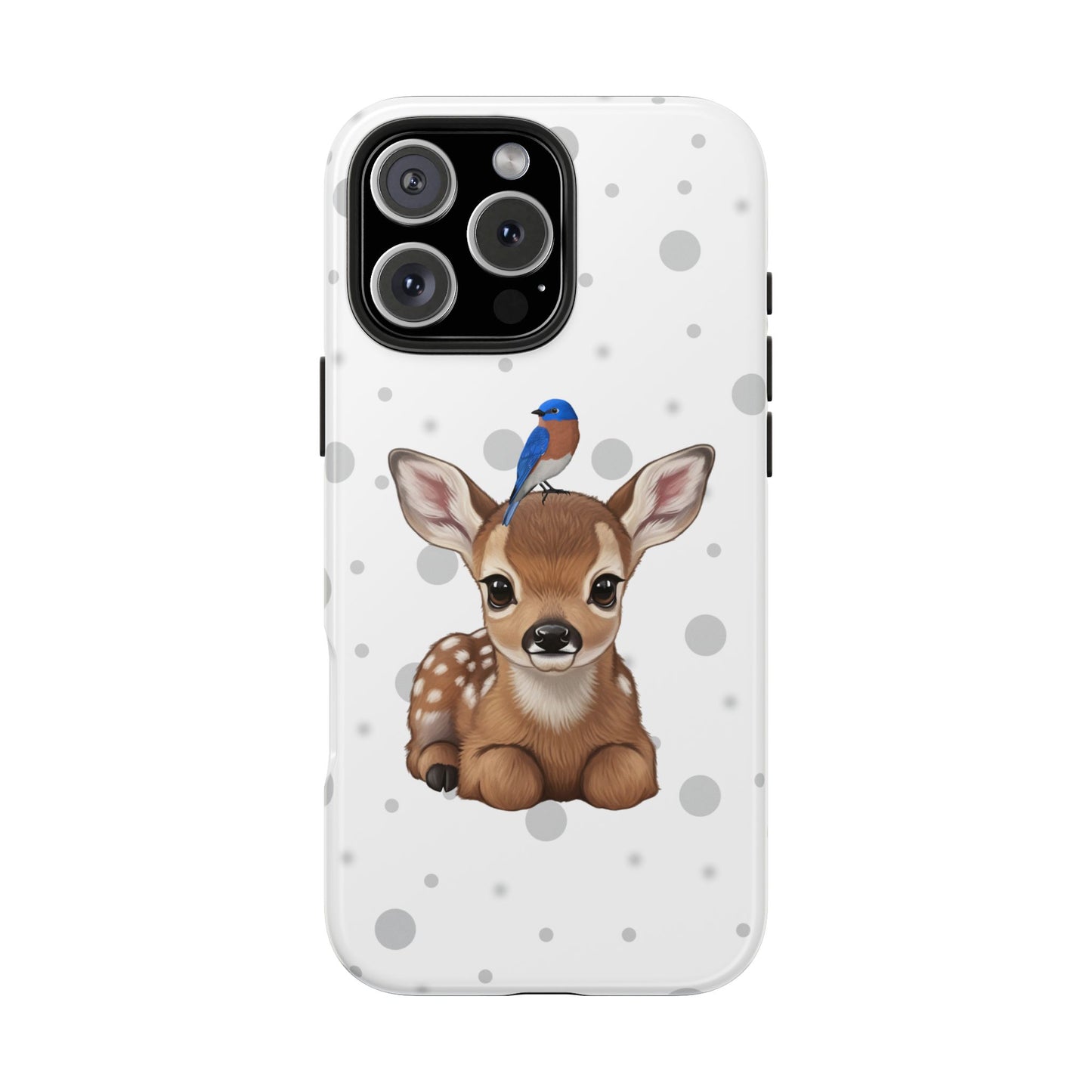 Cute Fawn with a Bluebird Animal iPhone Case - Dual-Layer PC/TPU Protective Cover for iPhone