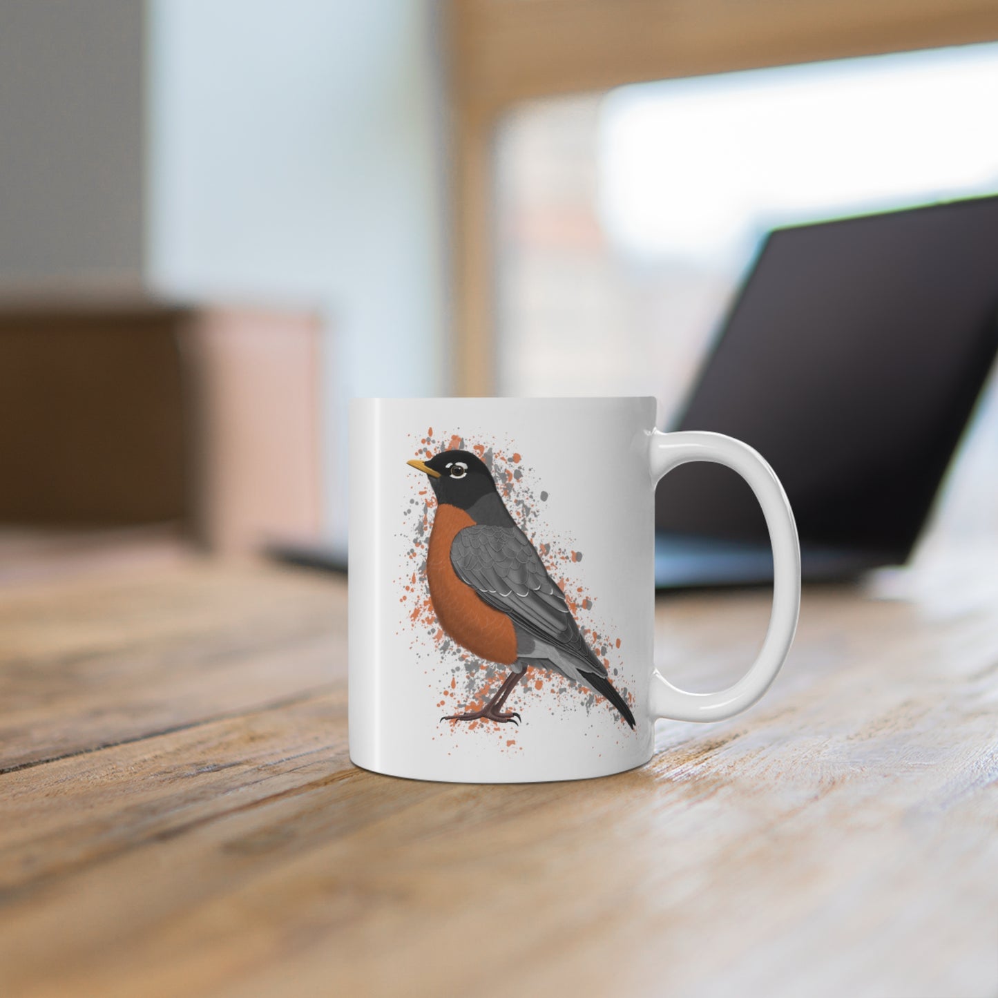 American Robin Bird Ceramic Mug 11oz White