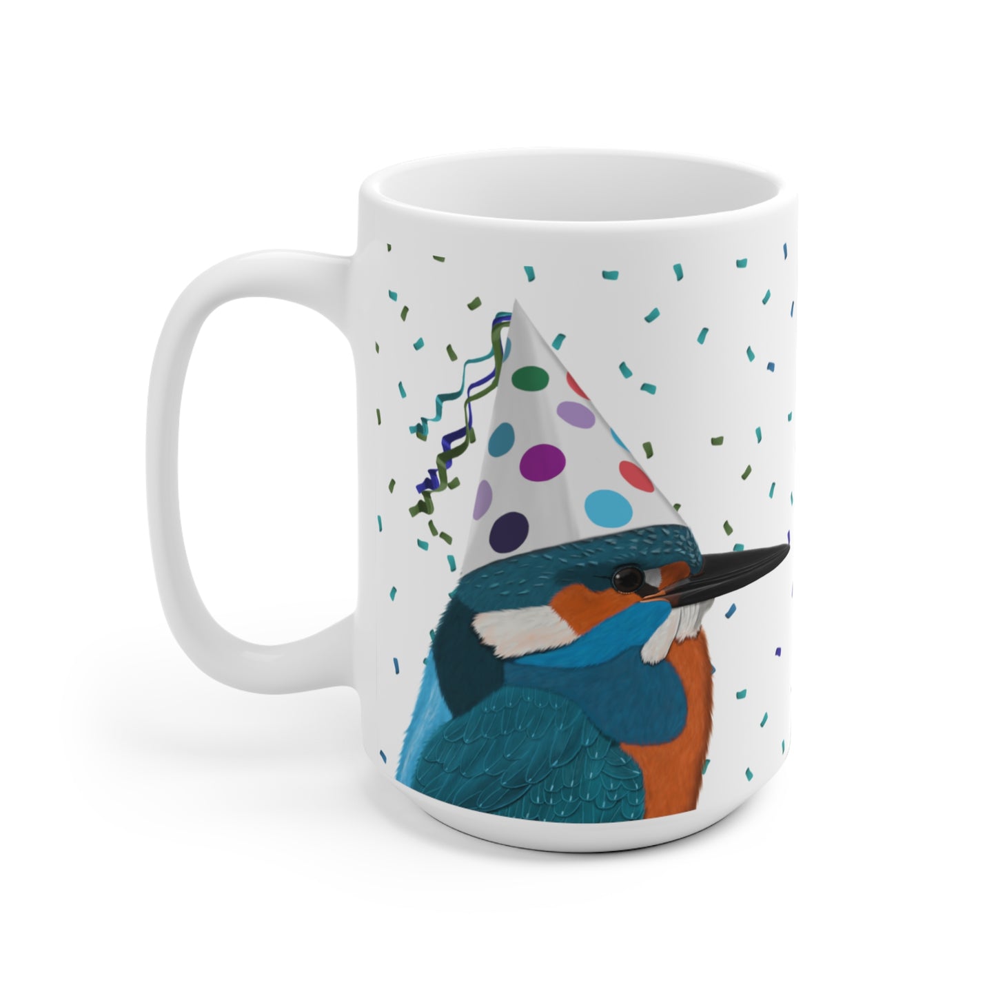 Eisvogel feiert Geburtstag mit Partyhut und Konfetti Vogel Tasse