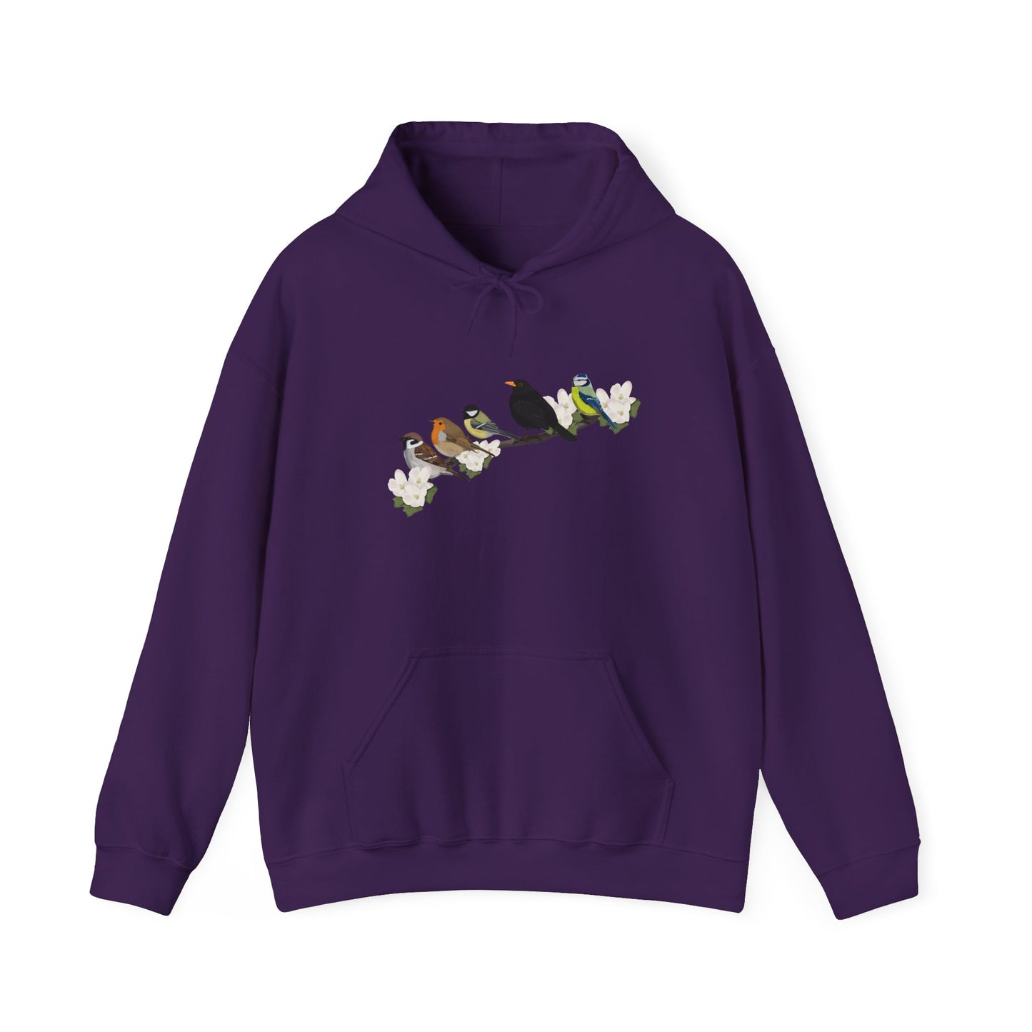 Vögel auf einem Ast Hoodie - Amsel Rotkehlchen Kohlmeise Spatz Kapuzenpullover für Vogelbeobachter & Naturliebhaber