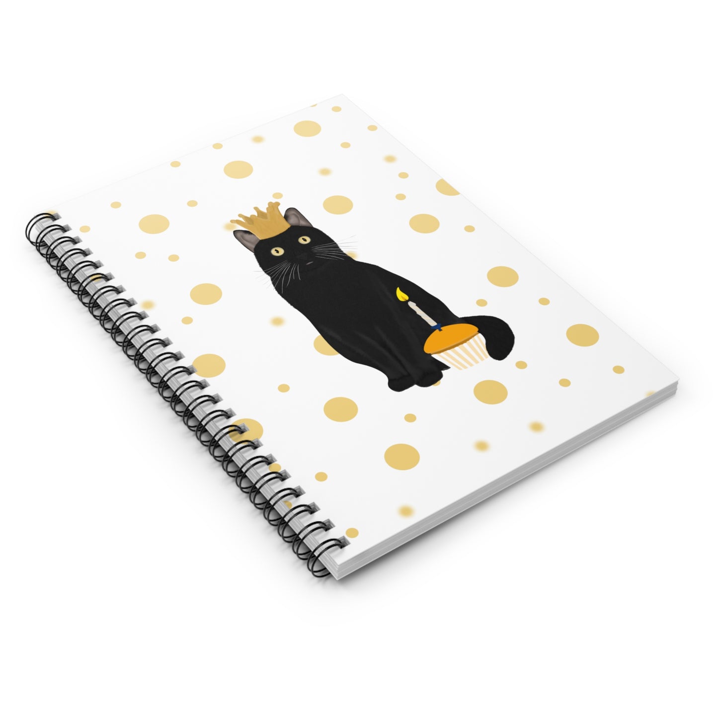Black Cat with Golden Crown and Muffin Cat Lover Spiral Notebook Ruled Line 6" x 8"