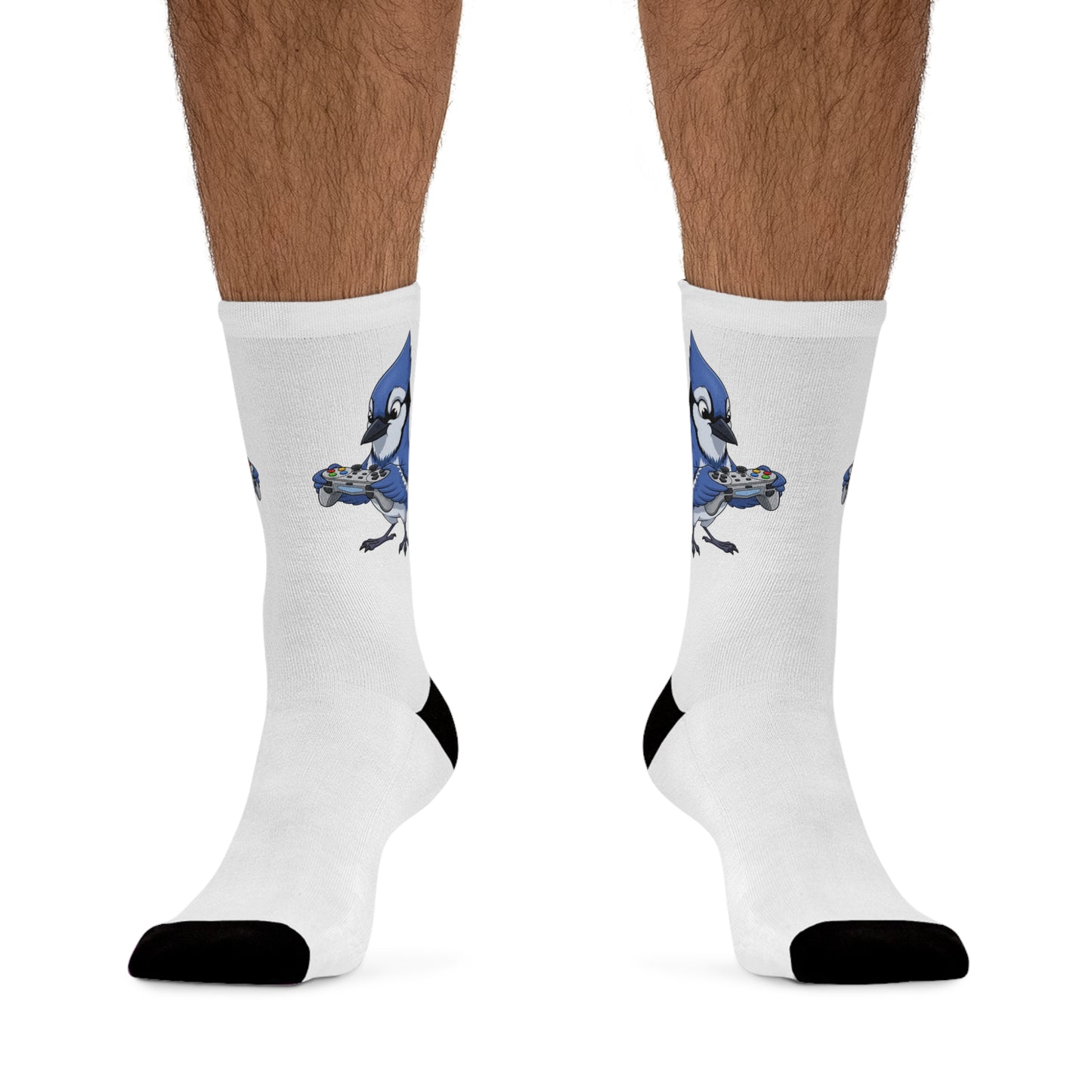 Blue Jay with Gaming Controller Video Games Bird Socks White One Size