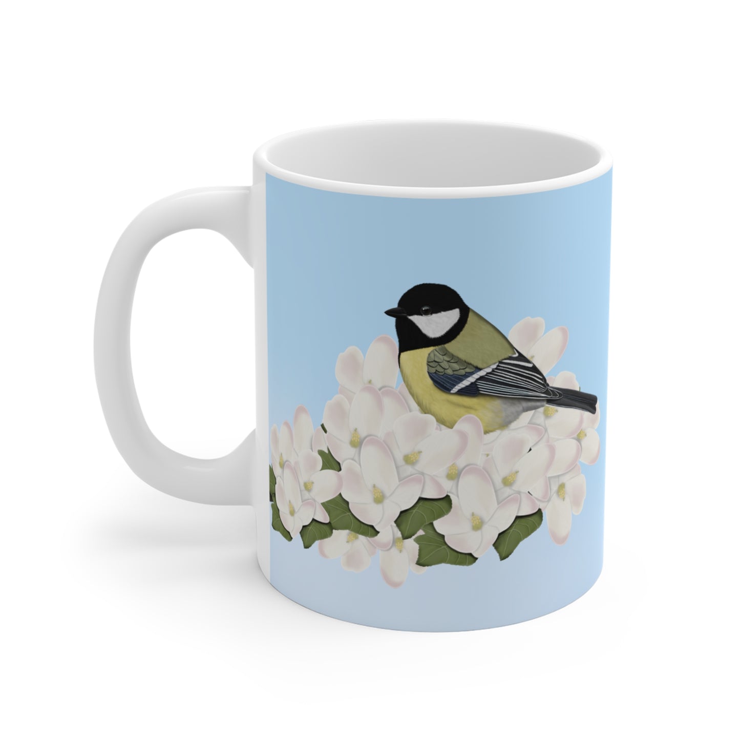 Kohlmeise mit Apfelblüten im Frühling Vogel Tasse für Vogelfreunde