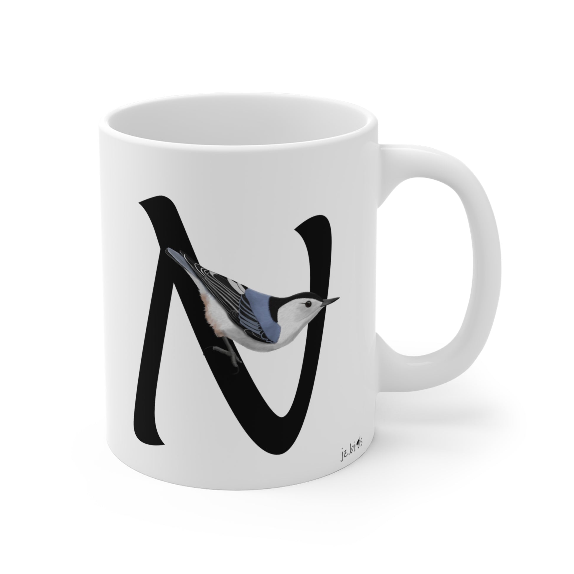 nuthatch letter n bird mug