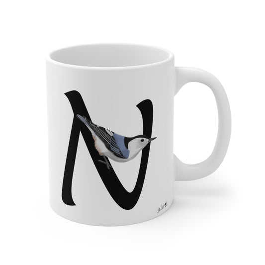 nuthatch letter n bird mug
