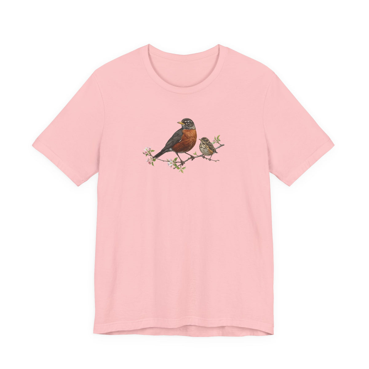 American Robin & Fledgling T-Shirt | Spring Blossoms Unisex Graphic Tee
