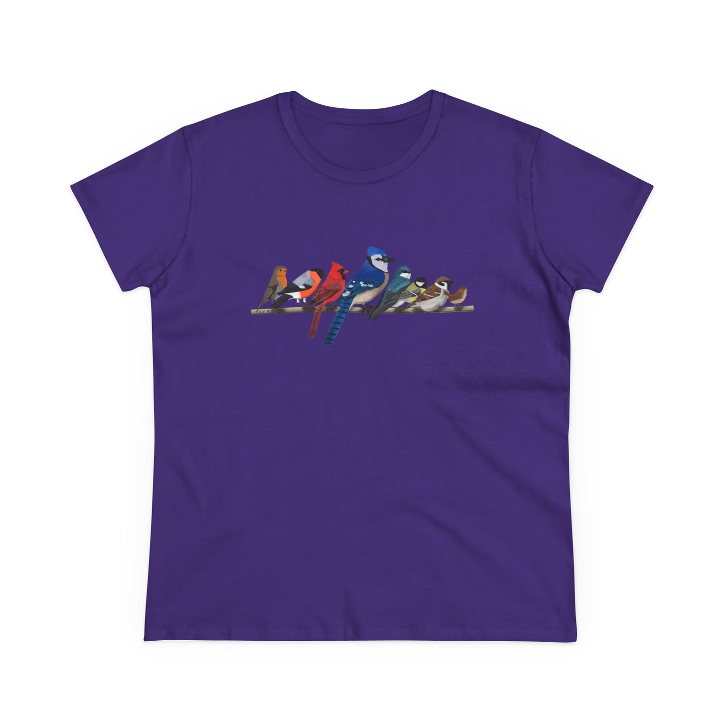 Birds on a Branch Blue Jay Cardinal Bullfinch Bird Design for Birdwatchers and Bird Lovers Women's T-Shirt
