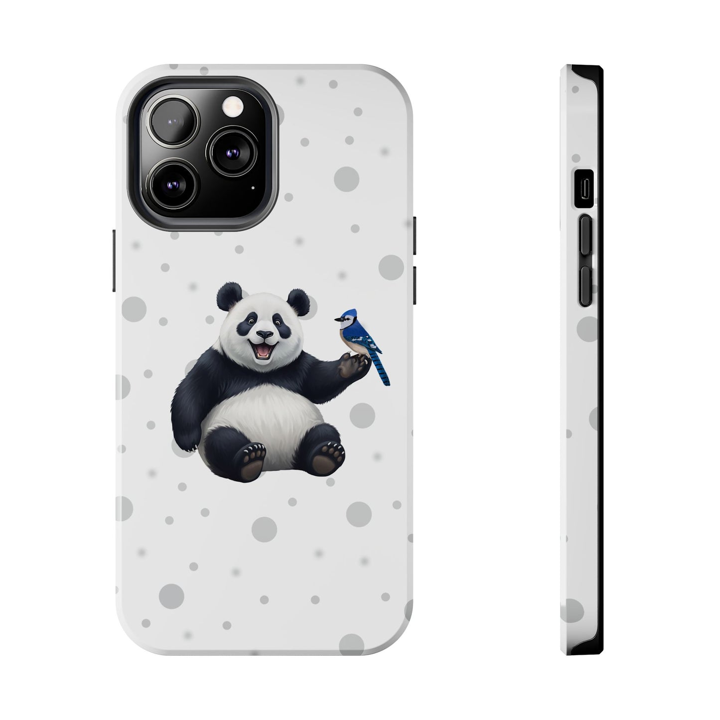 Cute Panda Bear with a Blue Jay Animal iPhone Case - Dual-Layer PC/TPU Protective Cover for iPhone