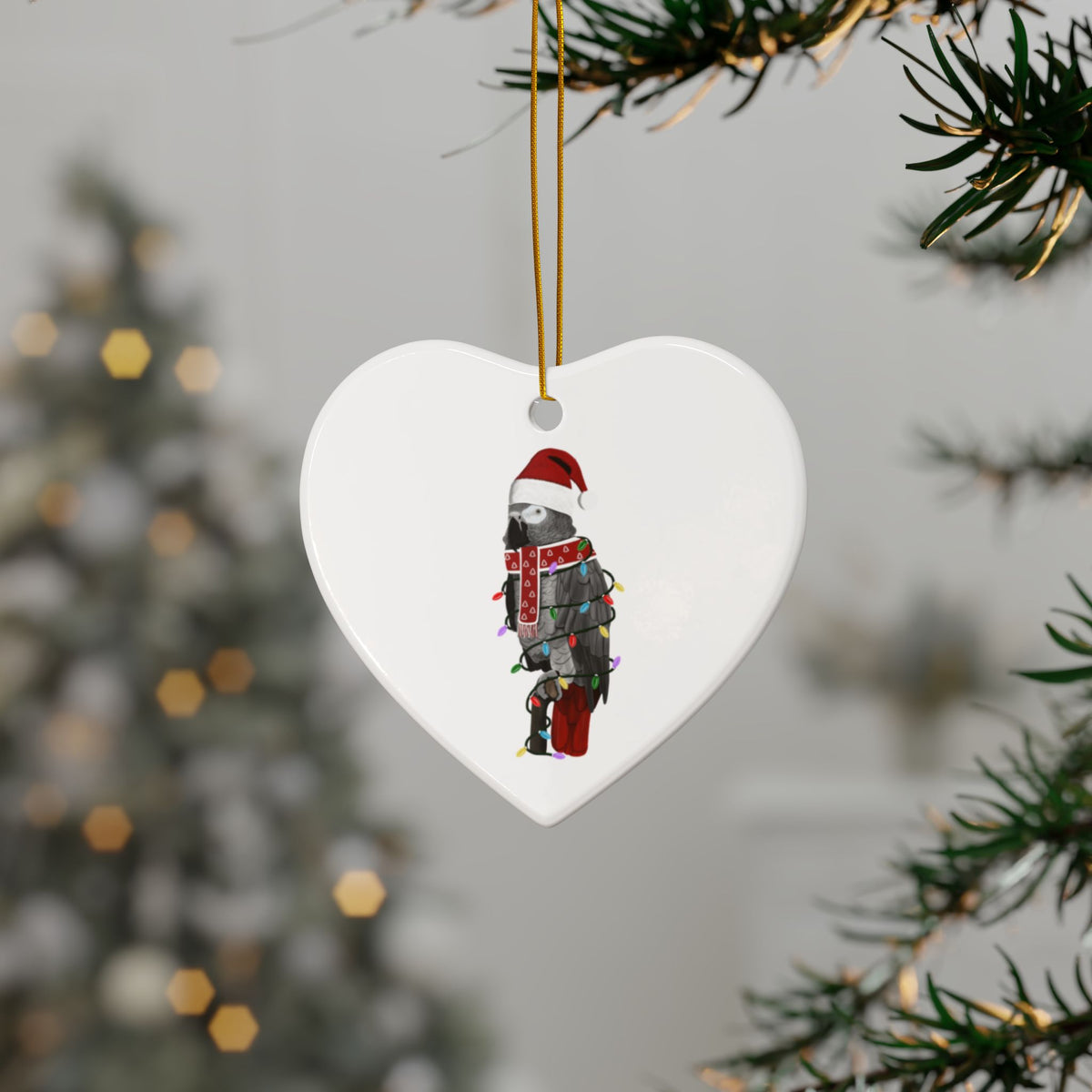 サンタクロースのオウムの陶器製クリスマスオーナメント | 丈夫な両面鳥愛好家向け装飾
