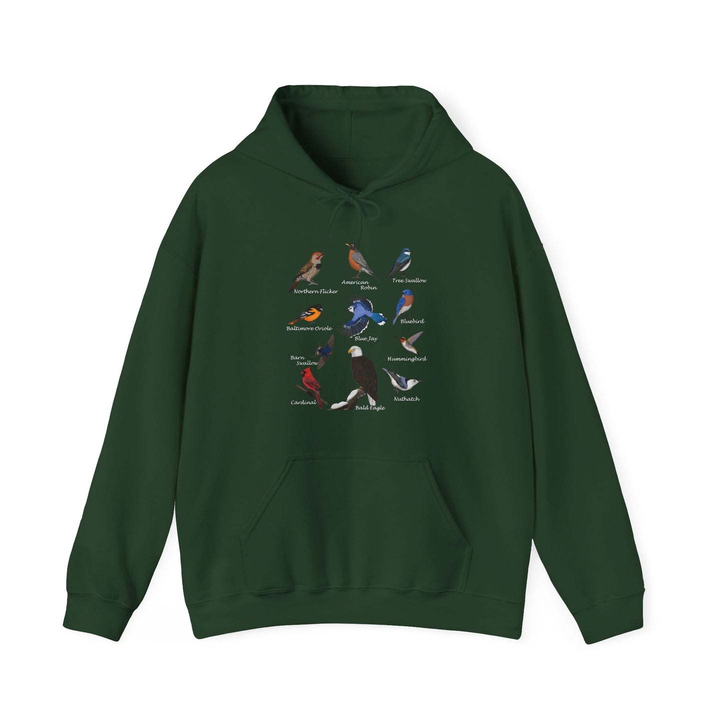 Hummingbird, Blue Jay, Cardinal, Robin and Eagle Hoodie on bird background