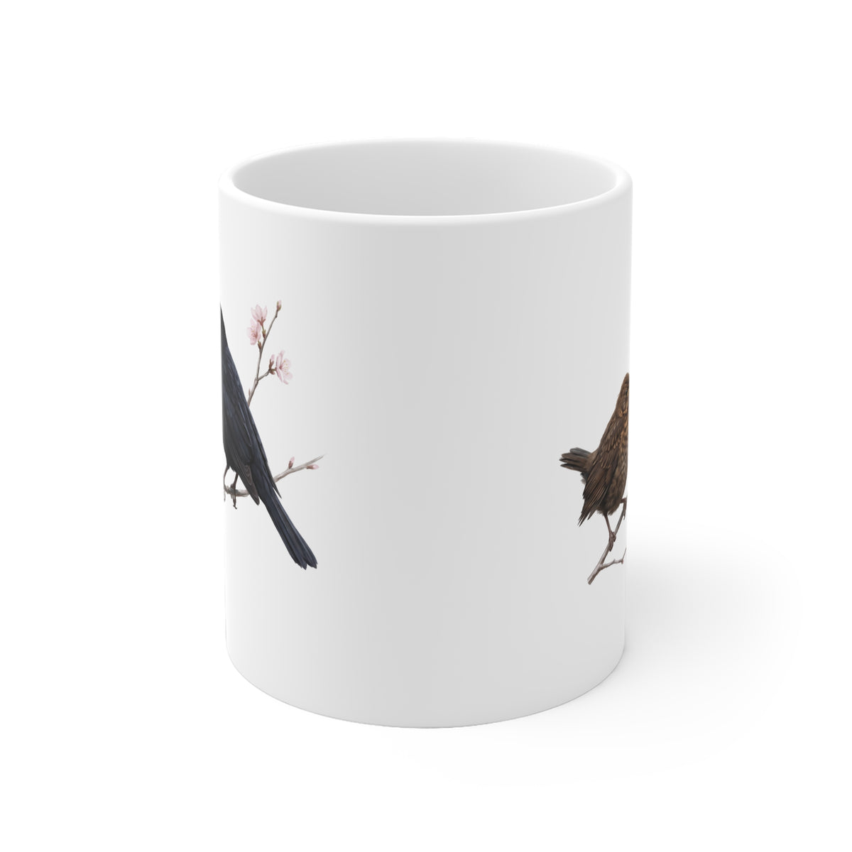 Amsel mit Ästling Premium Keramiktasse | Geschenk für Vogelbeobachter