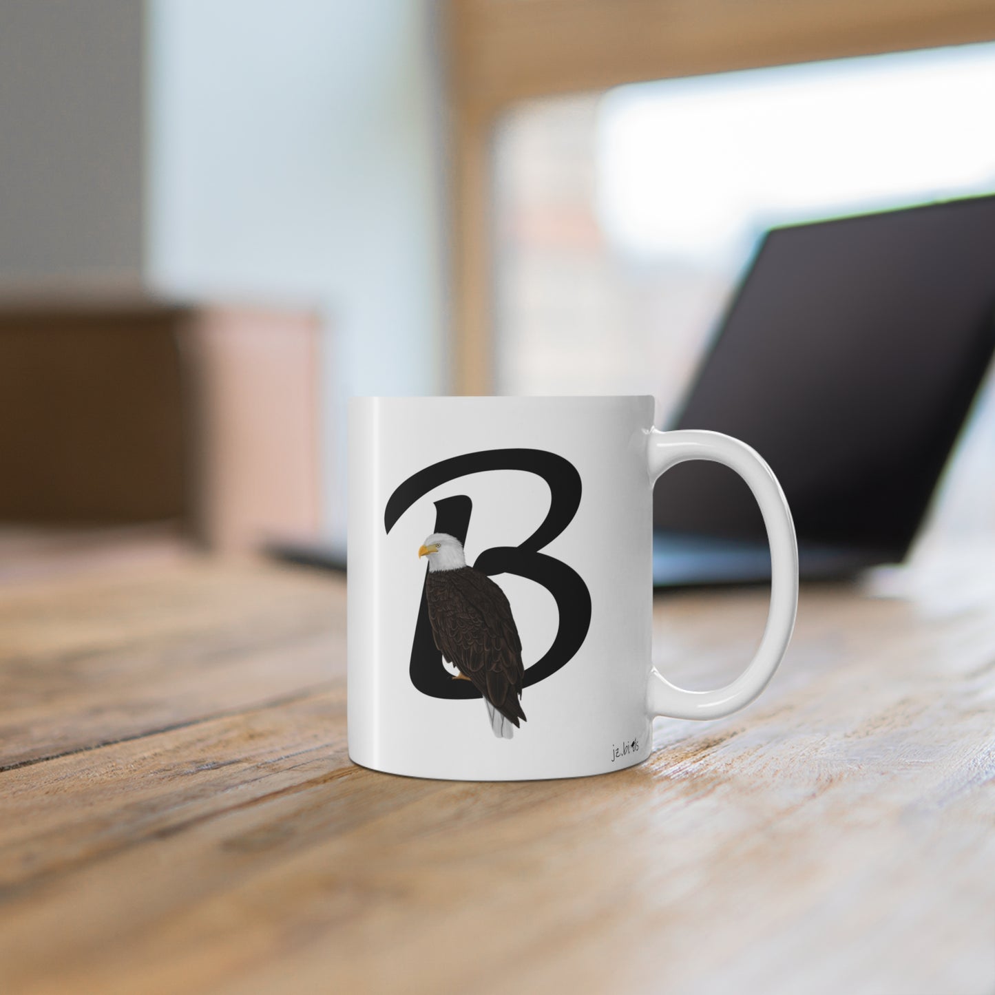 Bald Eagle Letter B Bird Ceramic Mug 11oz White