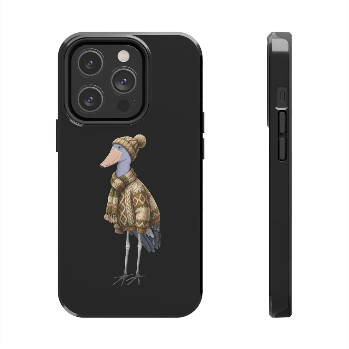 鳥のアートが描かれたハシビロコウの二層式iPhoneケース - 鳥類学者や鳥好きの方へのプレゼントに最適