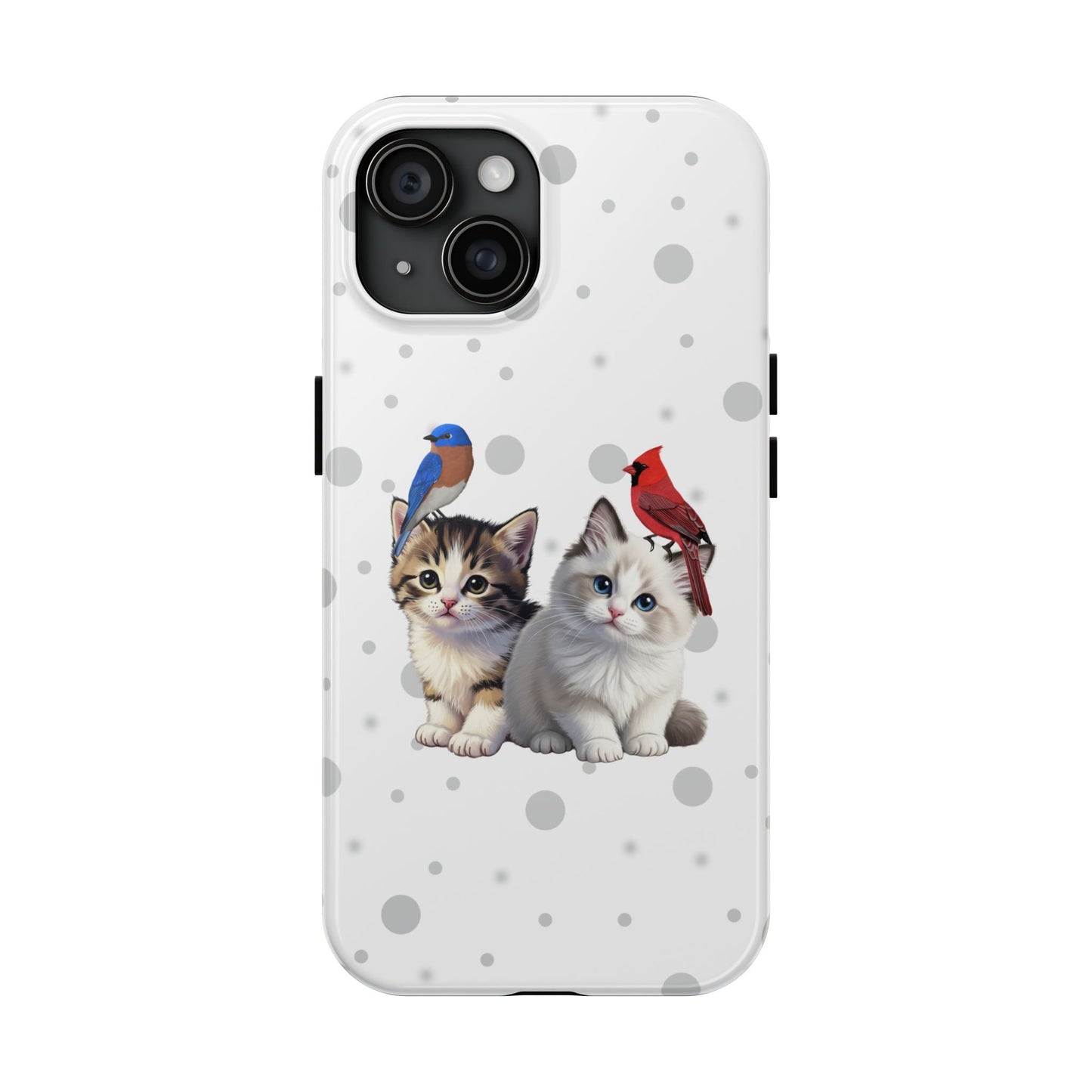 Cute Kitten with Cardinal and Bluebird Animal iPhone Case - Dual-Layer PC/TPU Protective Cover for iPhone