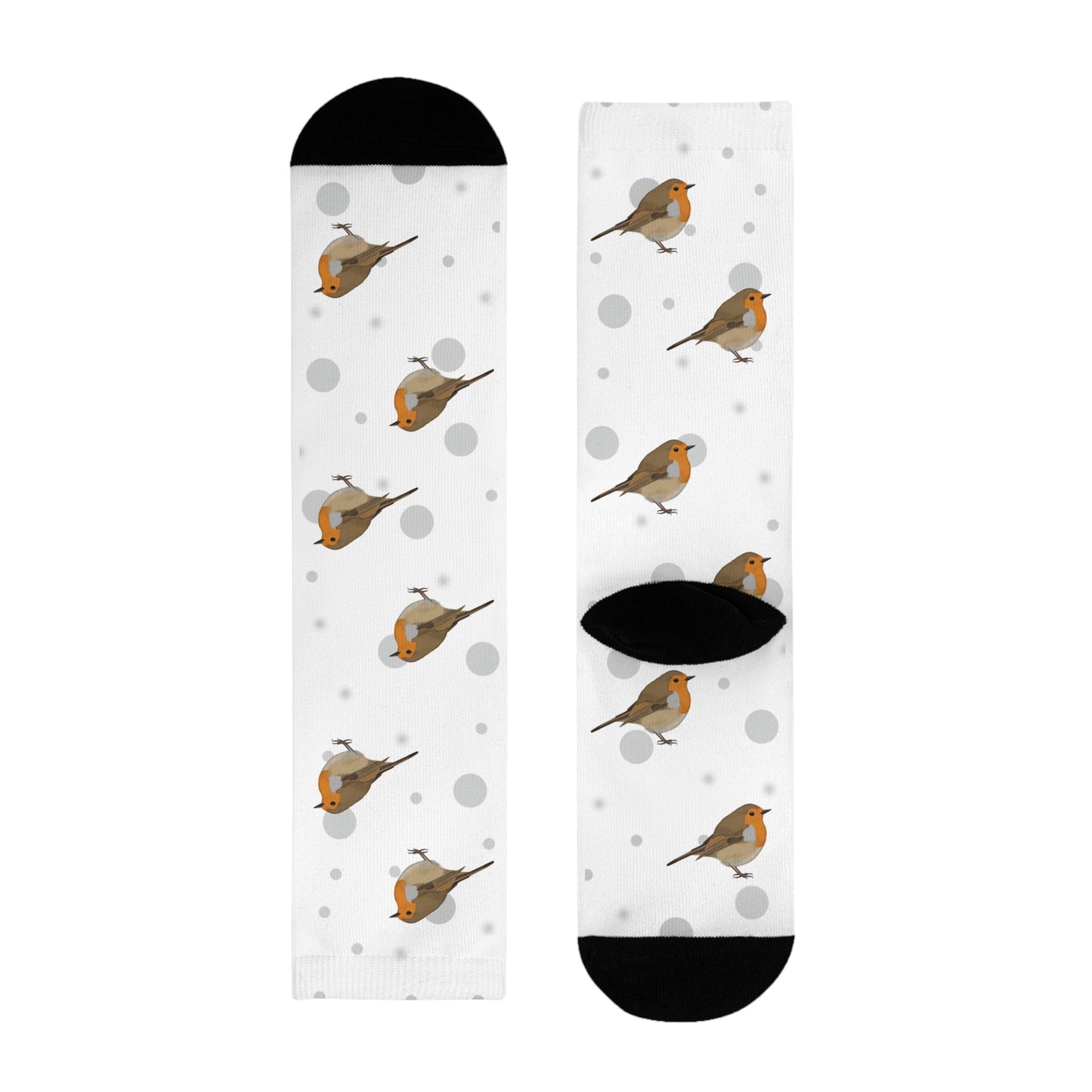 Rotkehlchen Socken Vogelsocken Weiß mit Grauen Punkten