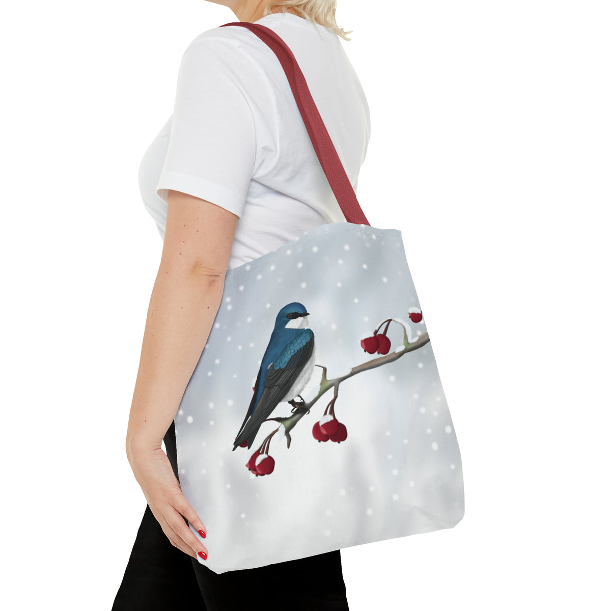 Tree Swallow on a Winter Branch Bird Tote Bag 16"x16" - jz.birds