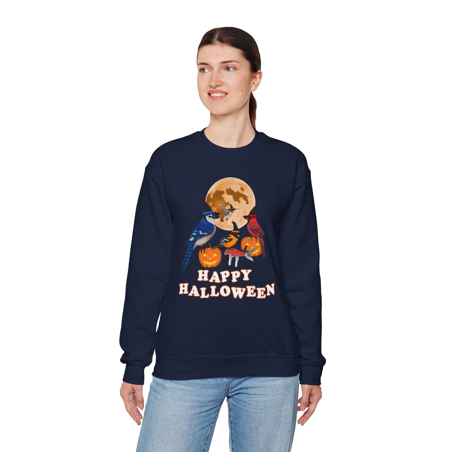 Blue Jay Cardinal Oriole Hummingbird Halloween Birds Witch Birdwatcher Sweatshirt