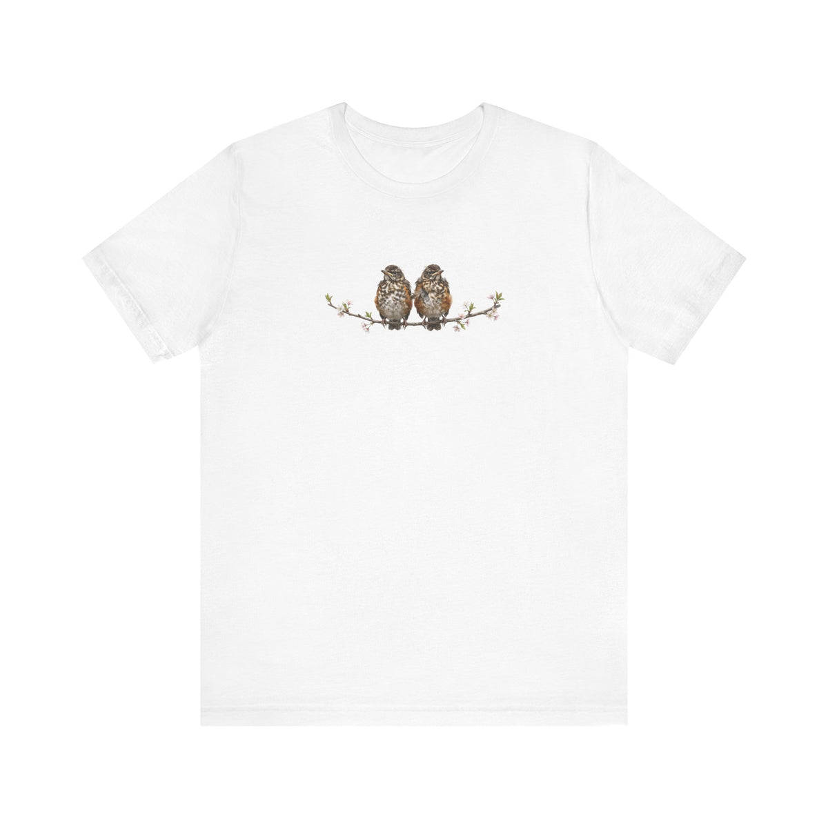 American Robin Fledgling T-Shirt | Spring Blossoms Unisex Graphic Tee for Bird Watchers