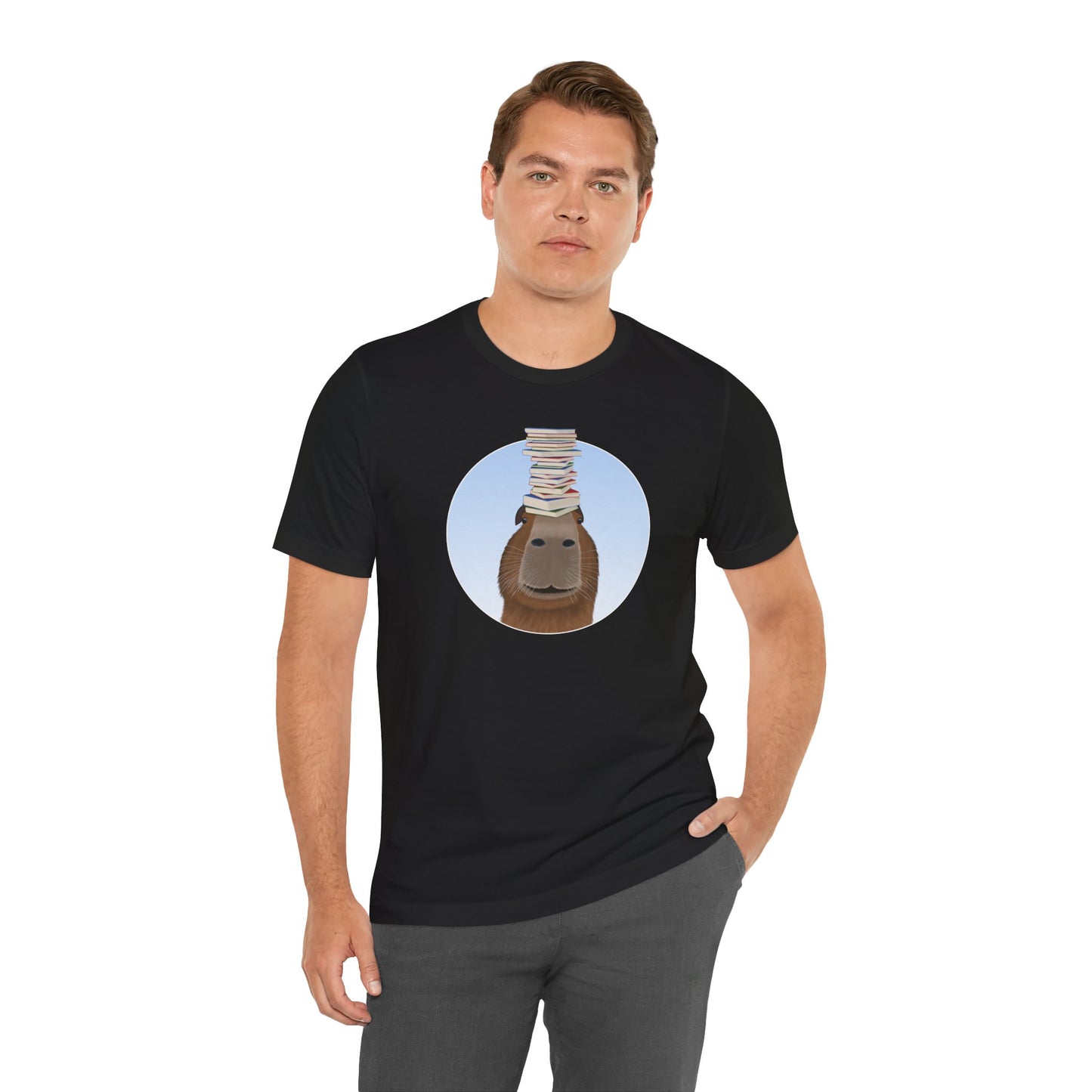 Capybara with Books Funny T-Shirt