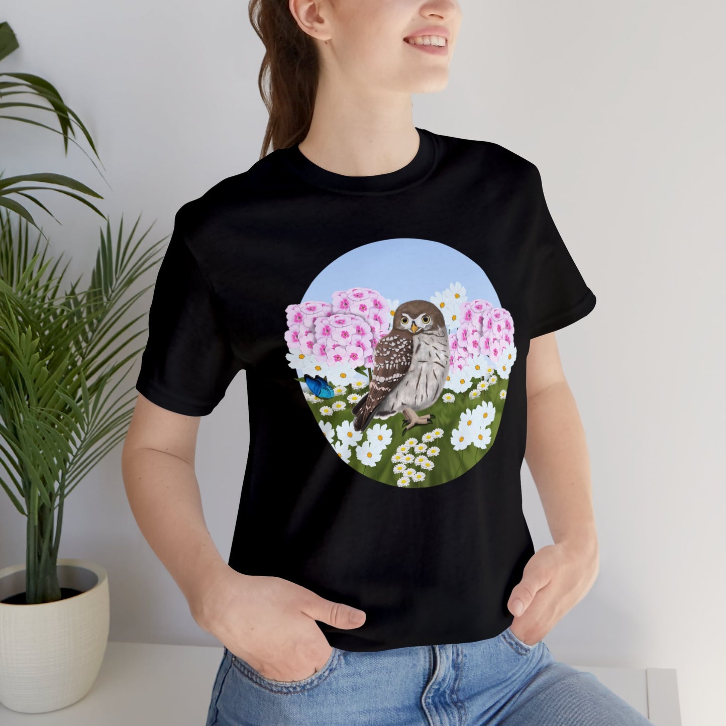 Little Owl and Summer Flowers Bird Tee