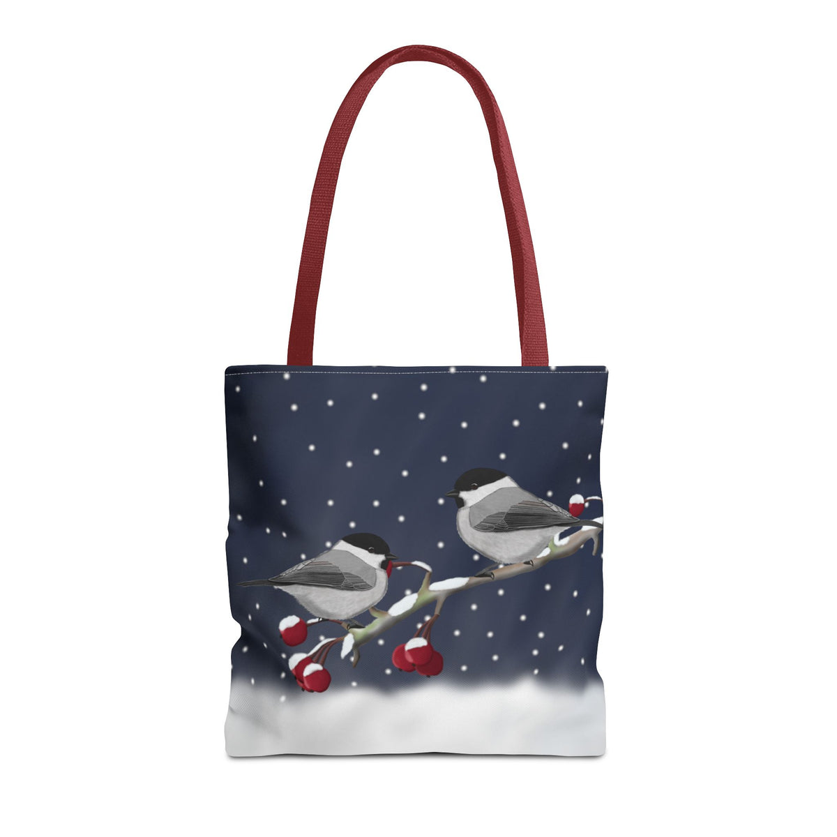 Willow Titmice on a Winter Branch Christmas Bird Tote Bag 16"x16" Bags – Accessories, All Over Print