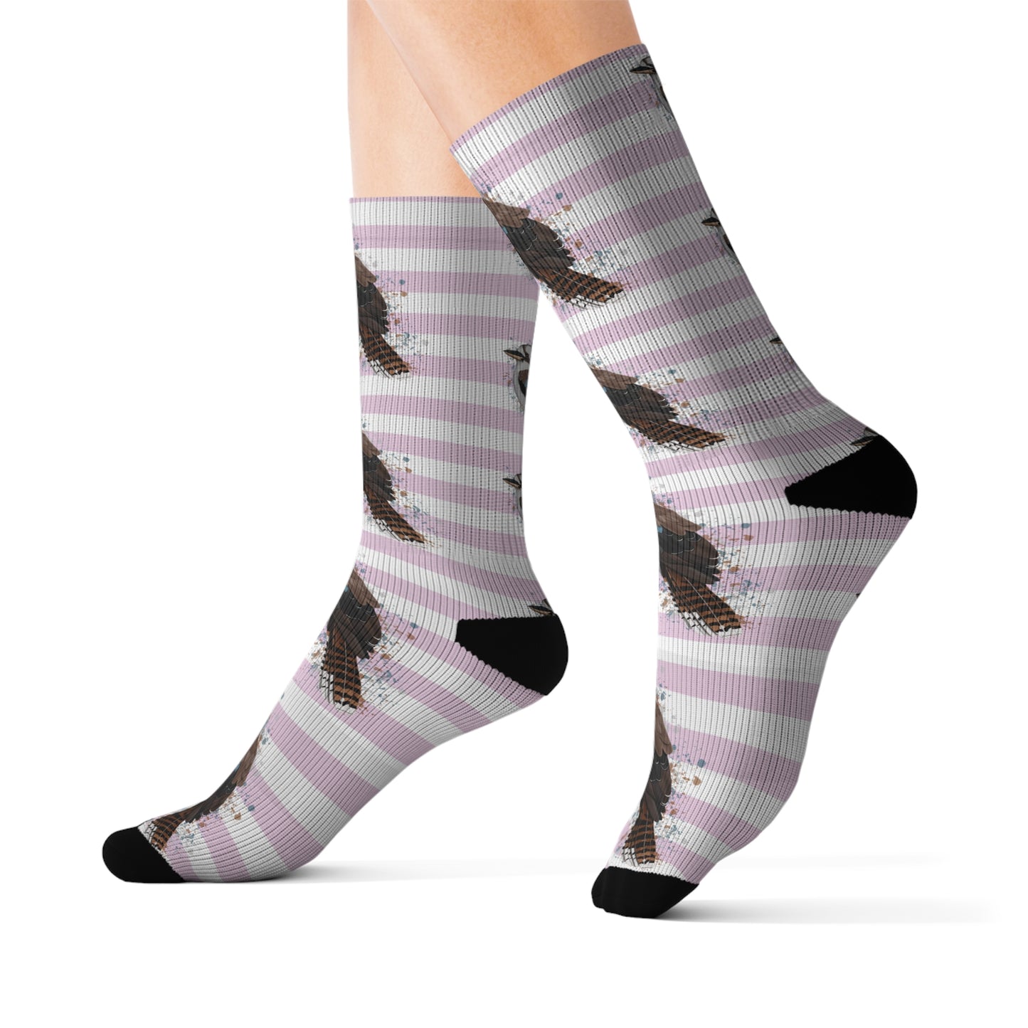 Kookaburra Bird Pink White Striped Socks