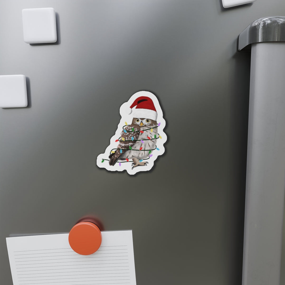 Owl with Fairy Lights and Scarf Christmas Bird Magnet