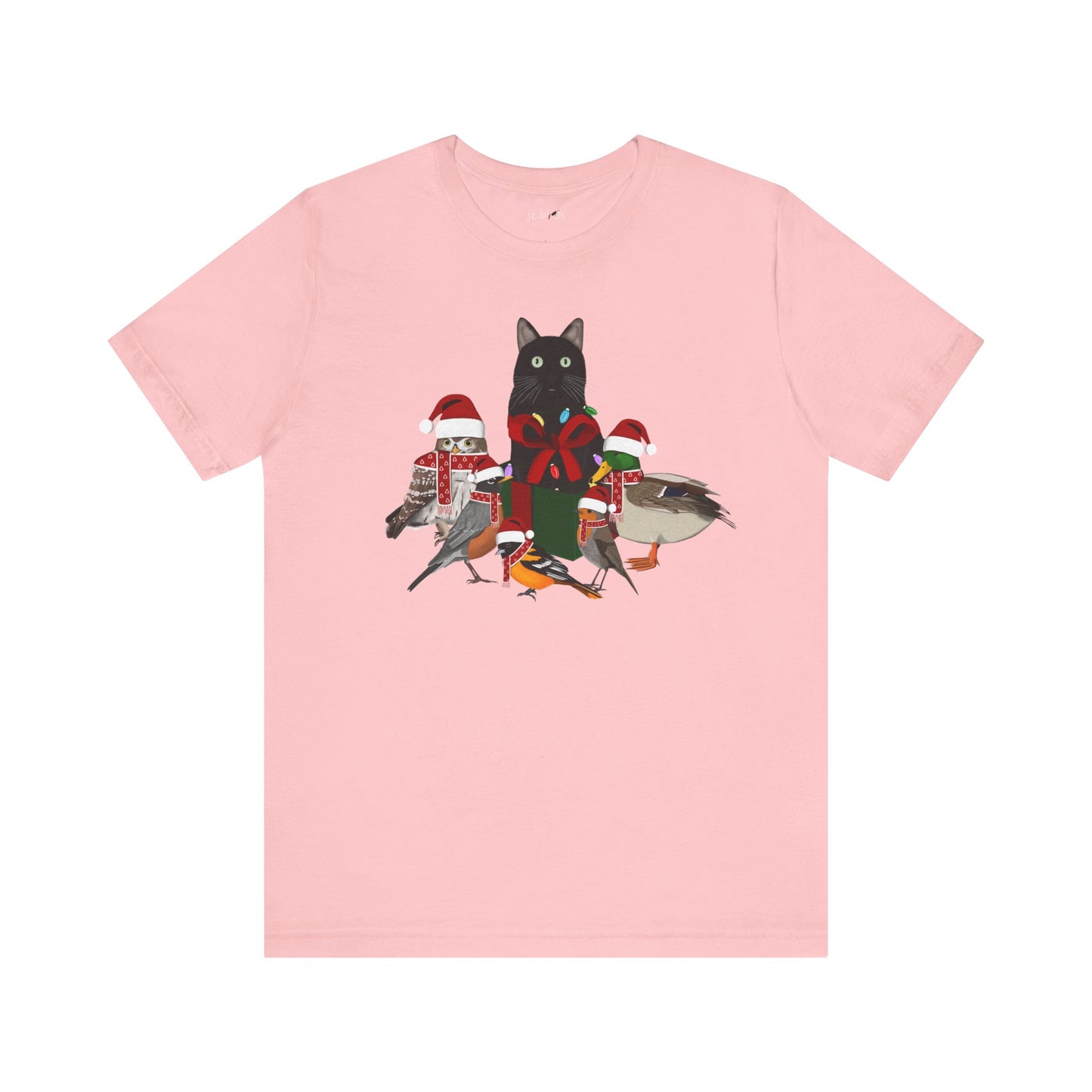 Robin Mallard Oriole Owl with Cat in a Box and Fairy Lights Christmas Bird T-Shirt