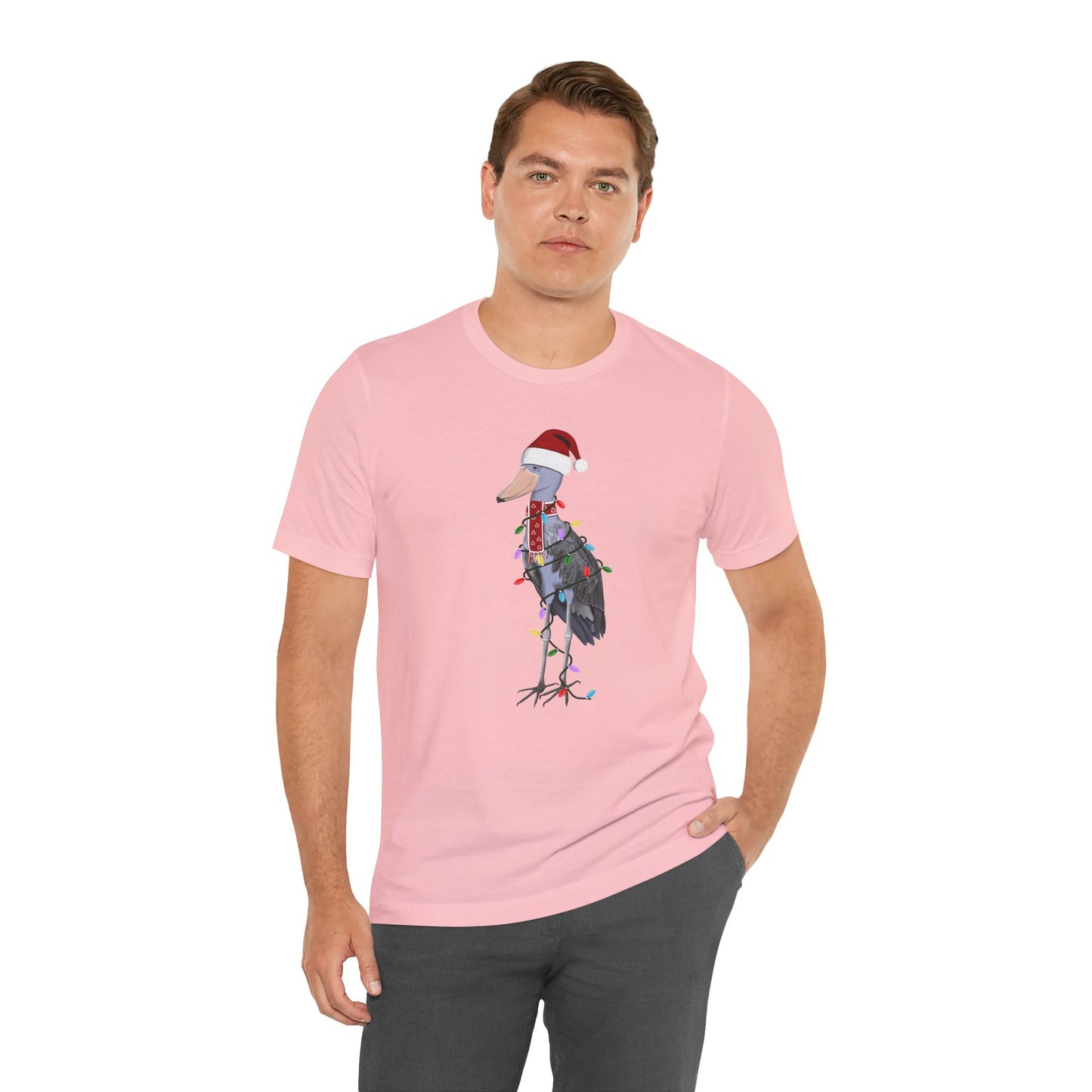 フェアリーライト付きハシビロコウのクリスマスバードTシャツ