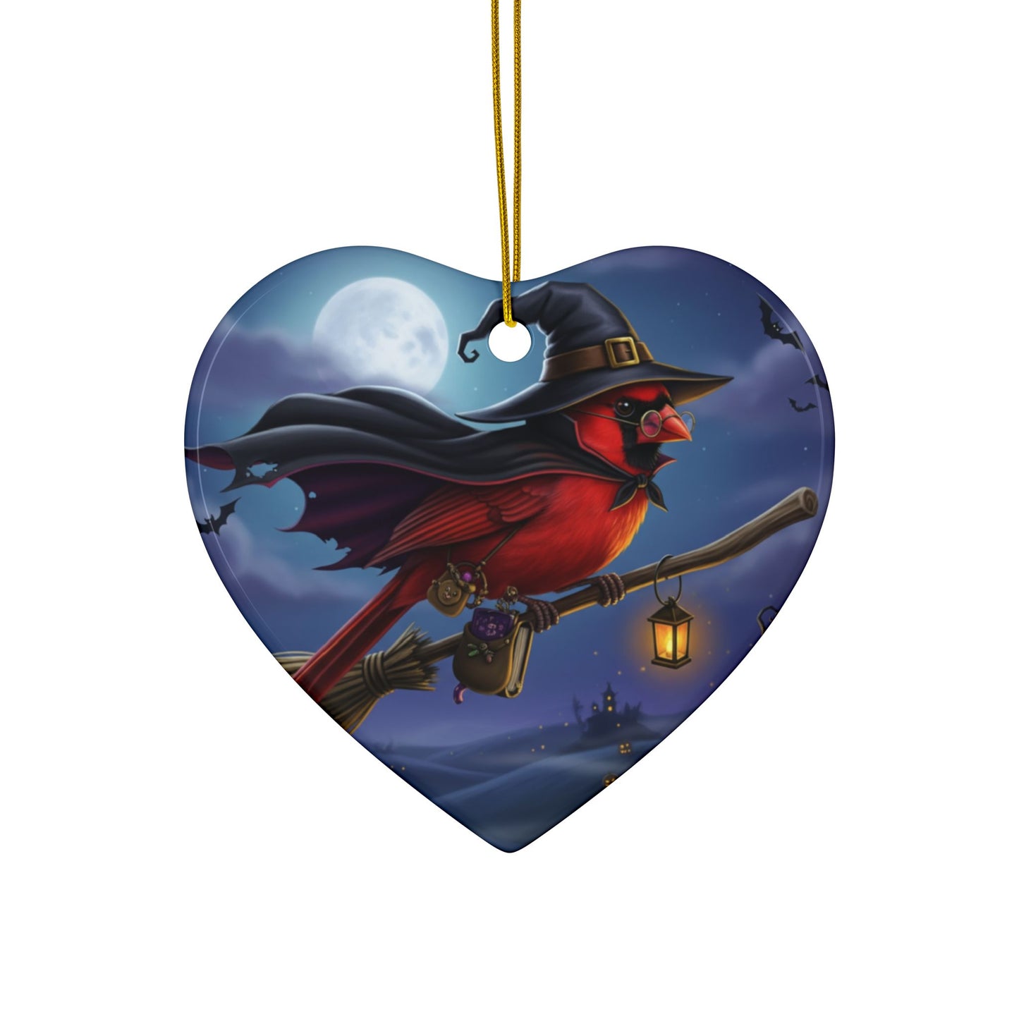 Cardinal Bird Halloween Tree Ornament, 100% Ceramic Cute Hanging Decoration