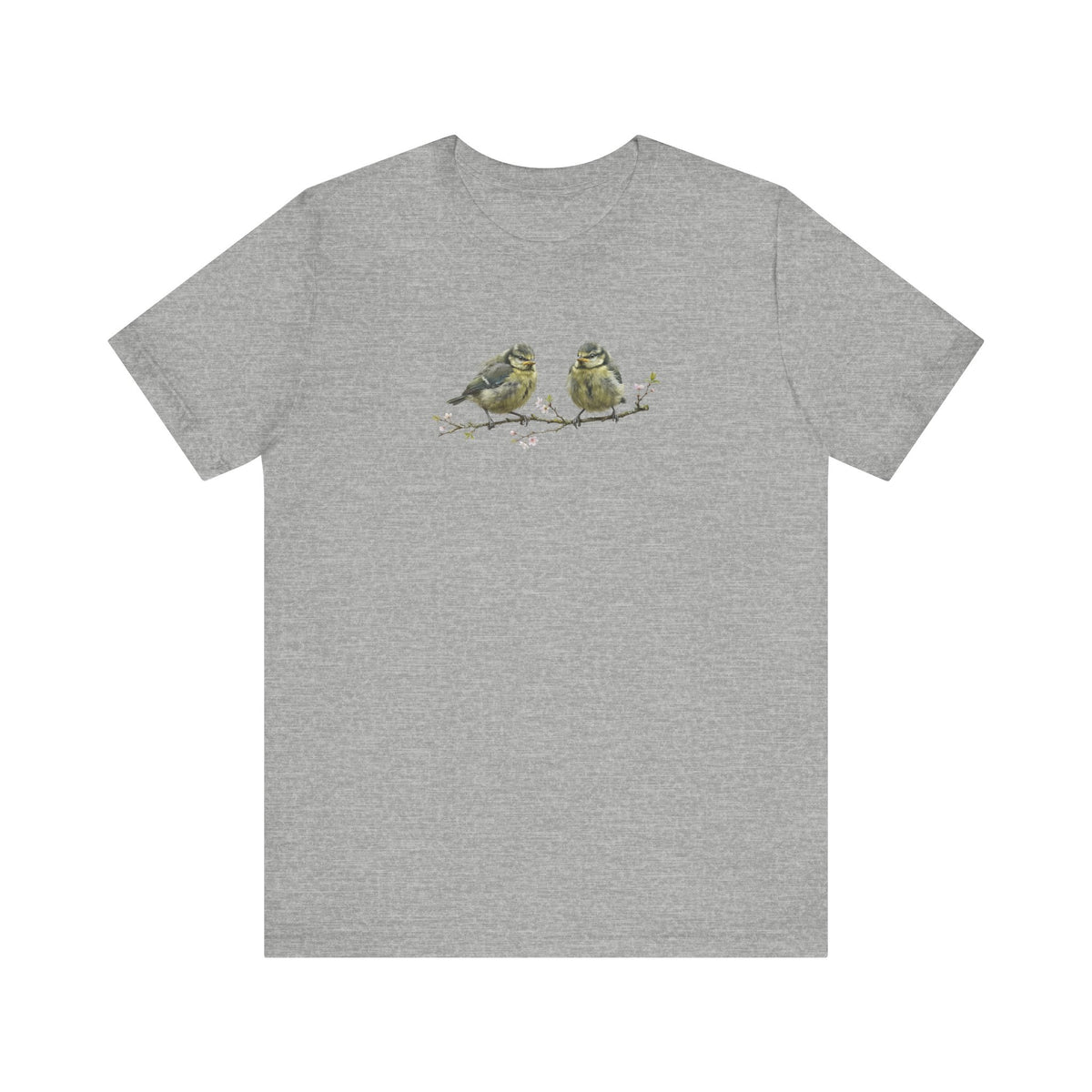 Blue Titmouse Fledgling T-Shirt | Spring Blossoms Unisex Graphic Tee for Bird Watchers