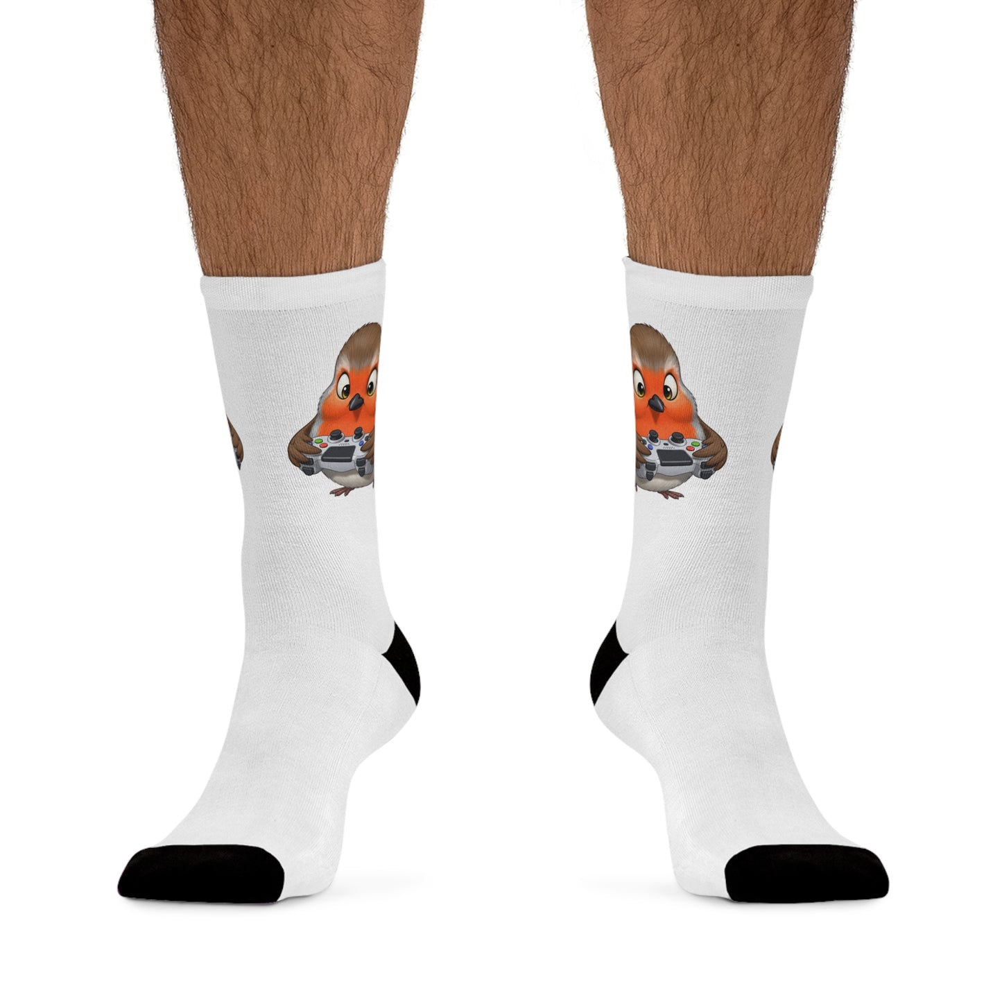 Robin with Gaming Controller Video Games Bird Socks White One Size