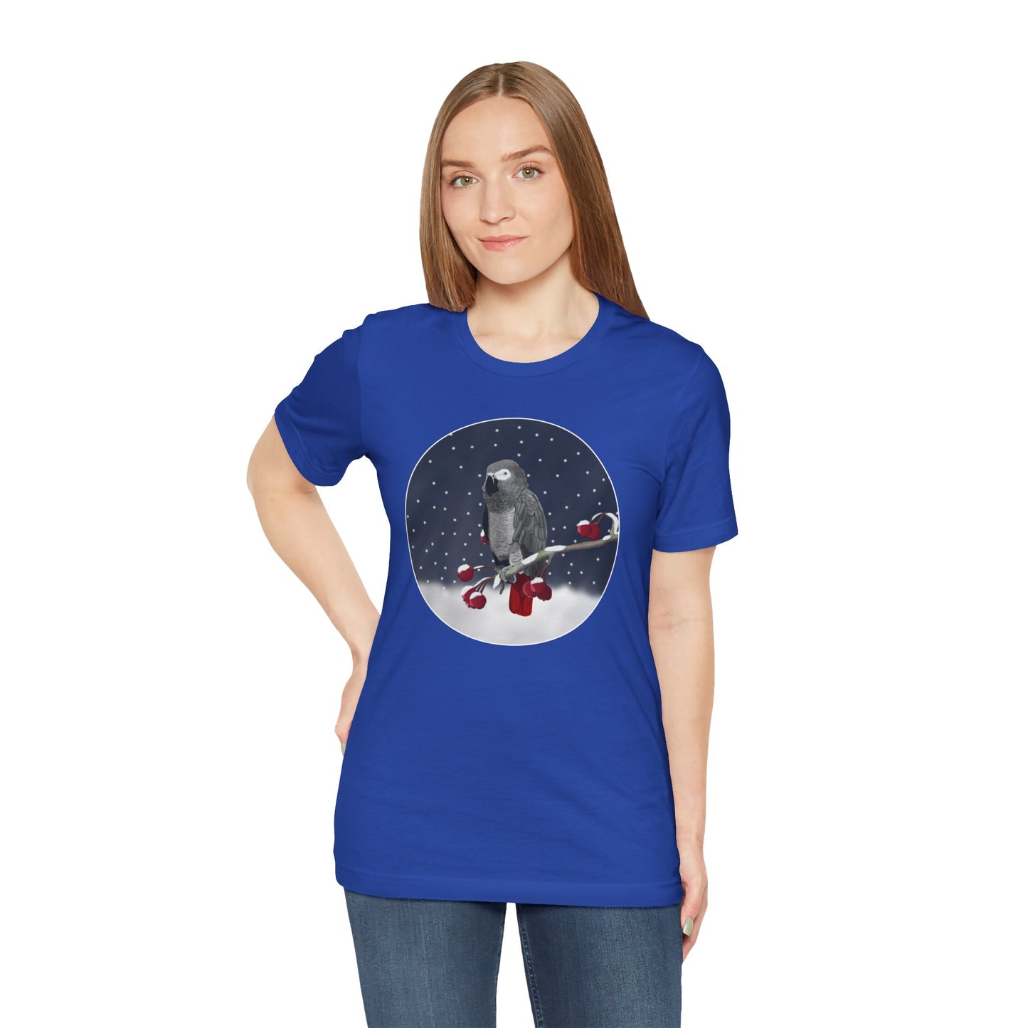 Grey Parrot on a Winter Branch Birdwatcher Christmas Bird T-Shirt