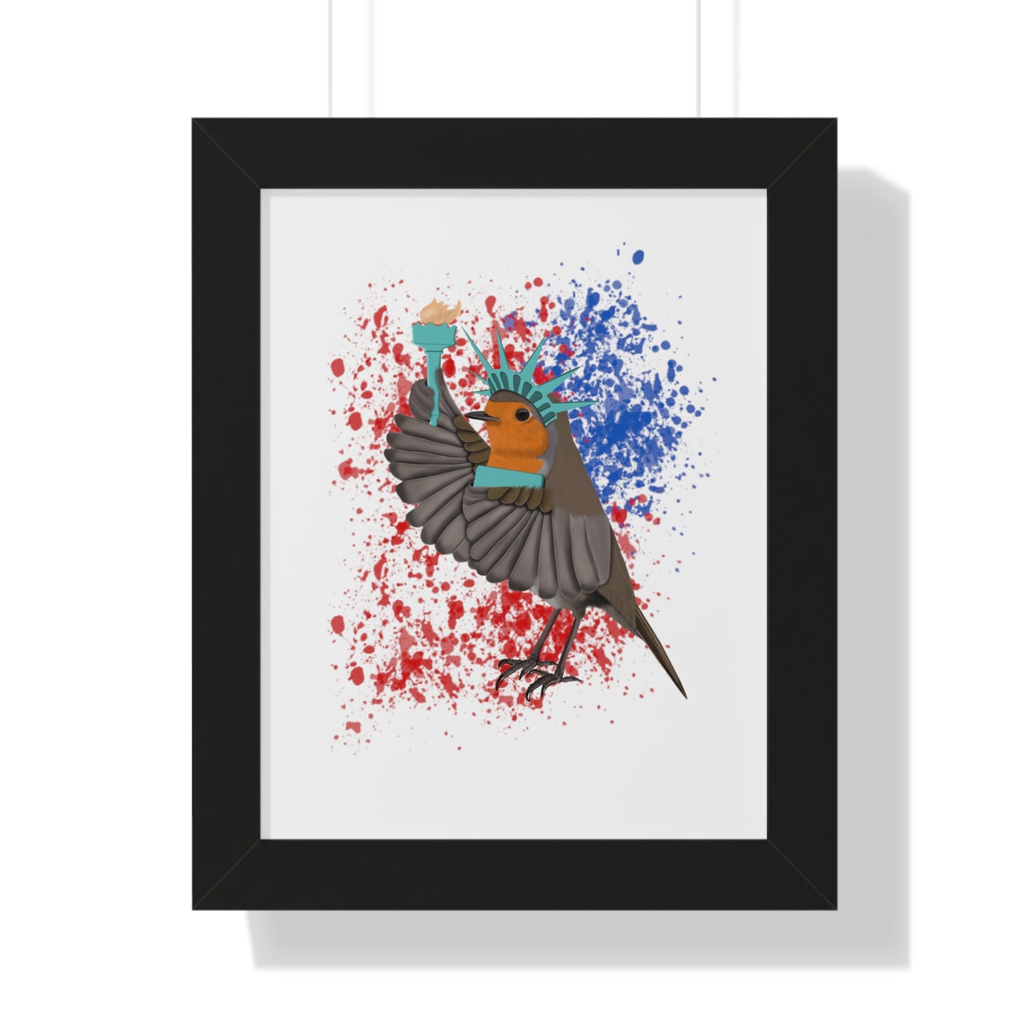 Robin 4th of July Independence Day Statue of Liberty Bird Framed Poster