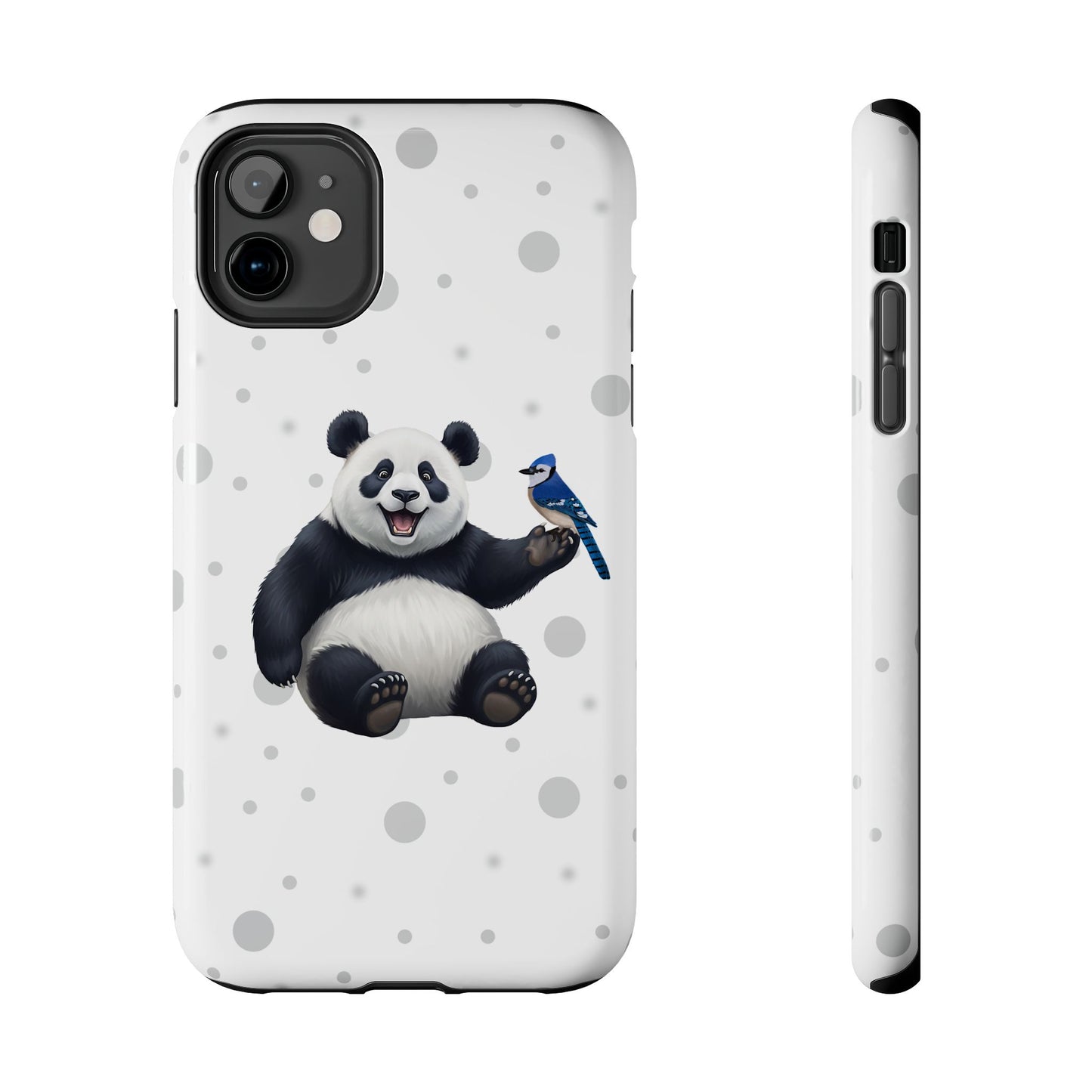 Cute Panda Bear with a Blue Jay Animal iPhone Case - Dual-Layer PC/TPU Protective Cover for iPhone
