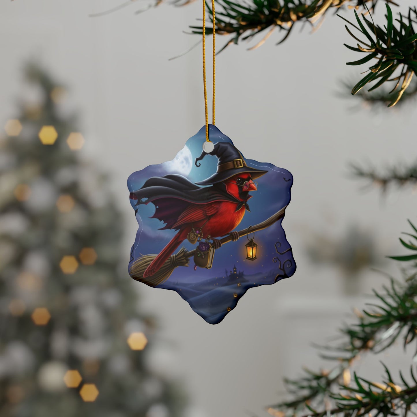 Cardinal Bird Halloween Tree Ornament, 100% Ceramic Cute Hanging Decoration