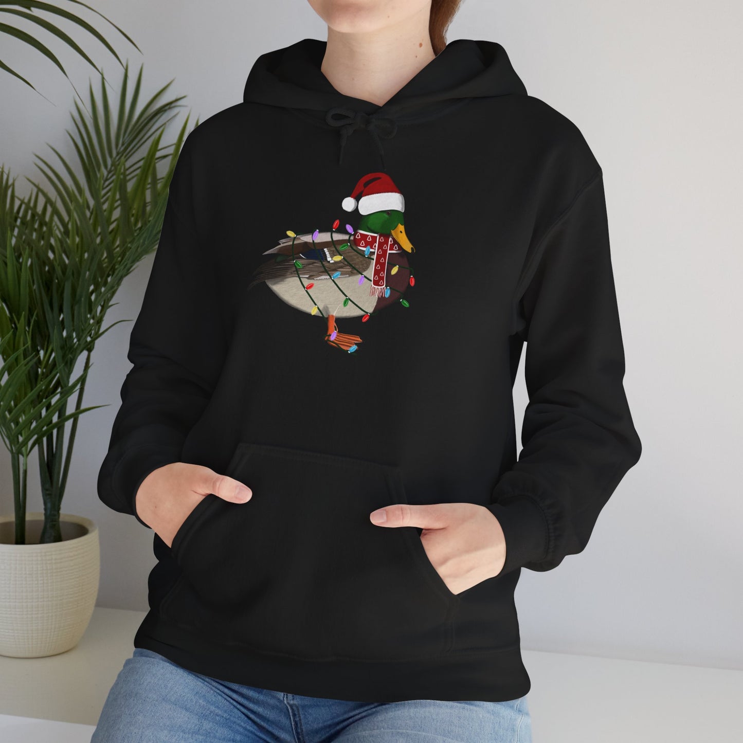 Ente Weihnachts-Hoodie - Vogel als Weihnachtsmann mit Lichterkette Sweater