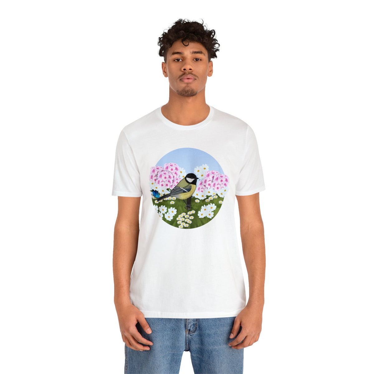 Chickadee and Summer Flowers Bird Tee