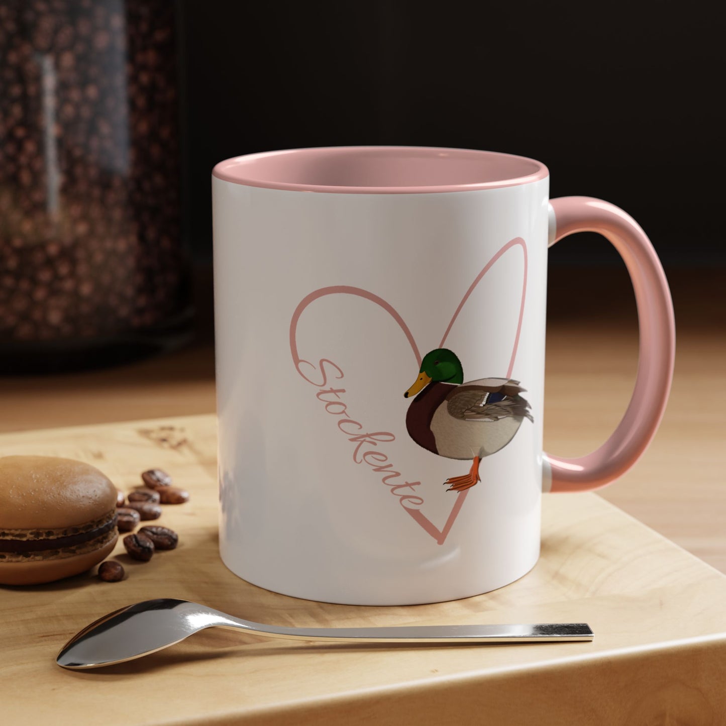 Stockente mit Herz Singvogel Vogel Tasse Weiß Rosa