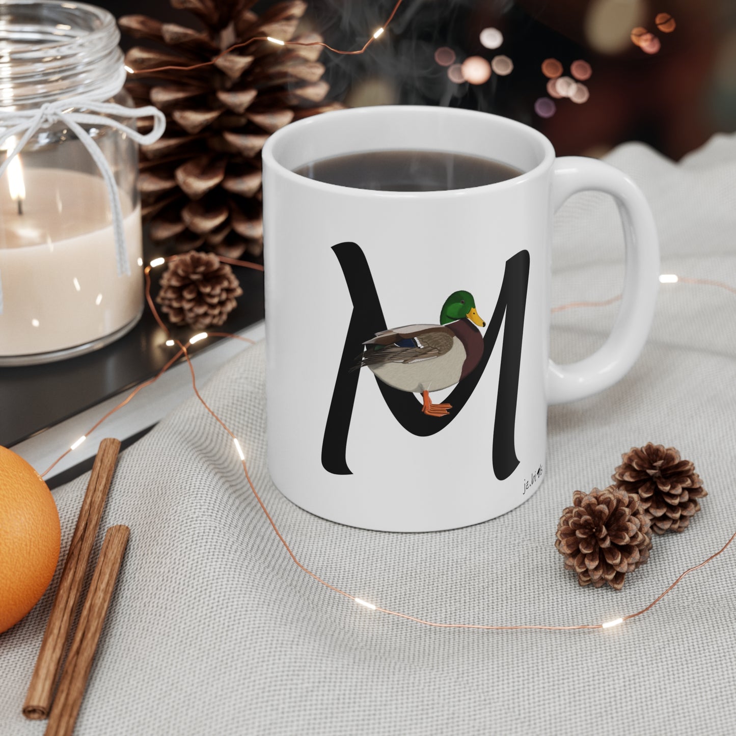 Mallard Letter M Bird Ceramic Mug 11oz White
