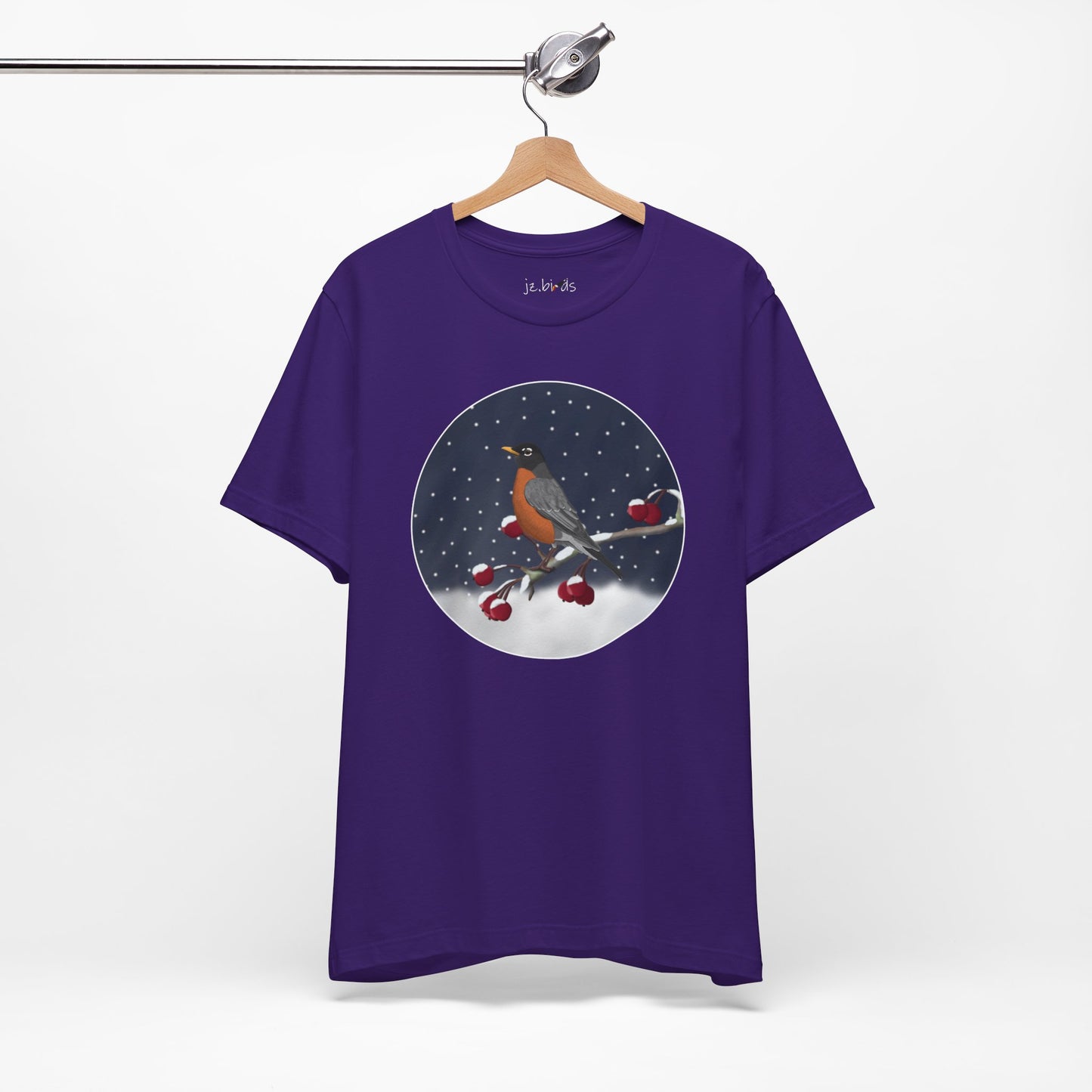 American Robin on a Winter Branch Birdwatcher Christmas Bird T-Shirt