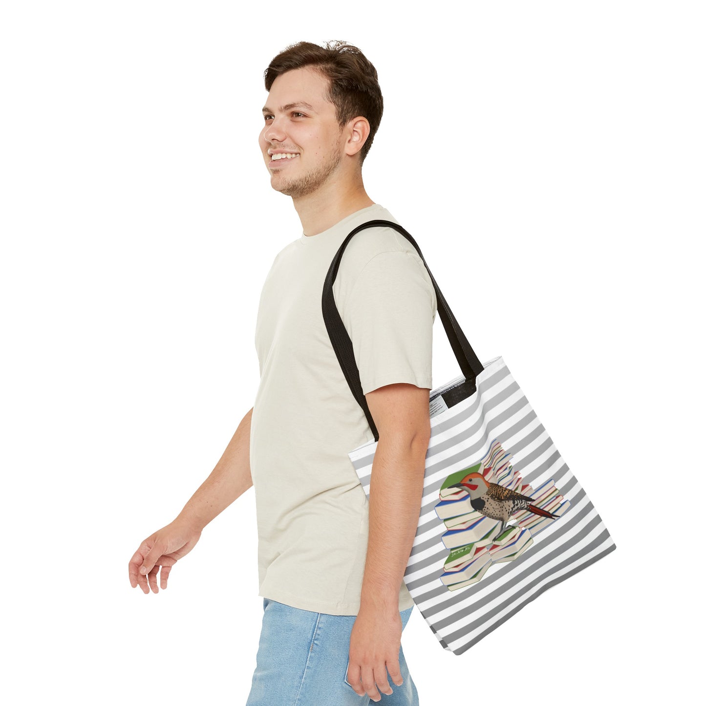 Northern Flicker Bird and Books Birdlover Bookworm Tote Bag 16"x16"