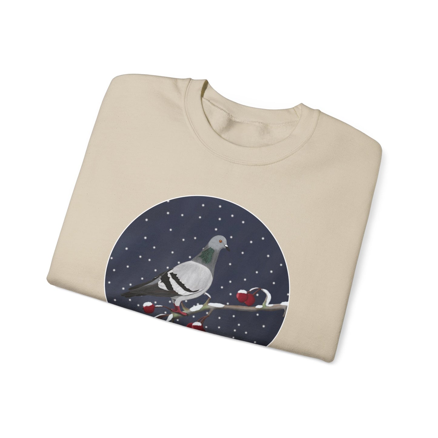 Pigeon on a Winter Branch Birdwatcher Christmas Bird Sweatshirt