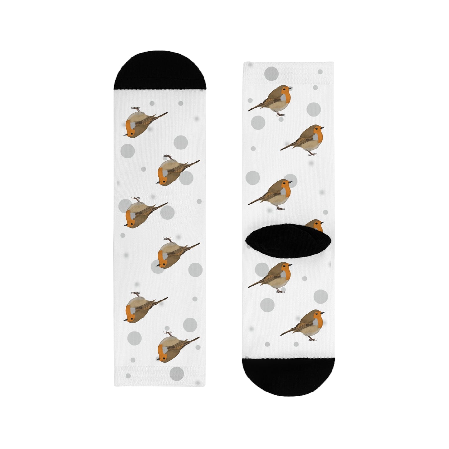 Rotkehlchen Socken Vogelsocken Weiß mit Grauen Punkten