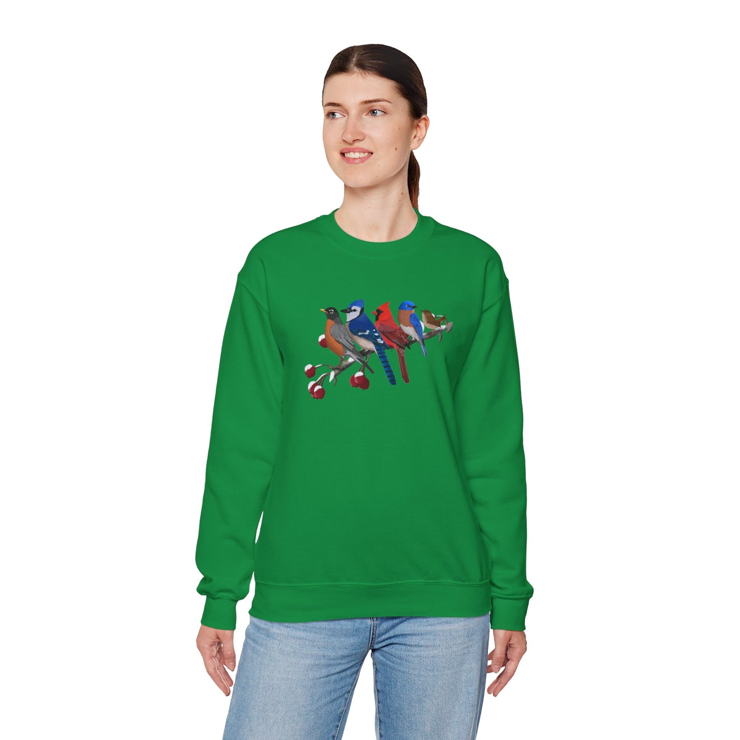 Backyard Birds Robin Blue Jay Cardinal Bluebird Wren Birdwatcher Christmas Bird Sweatshirt