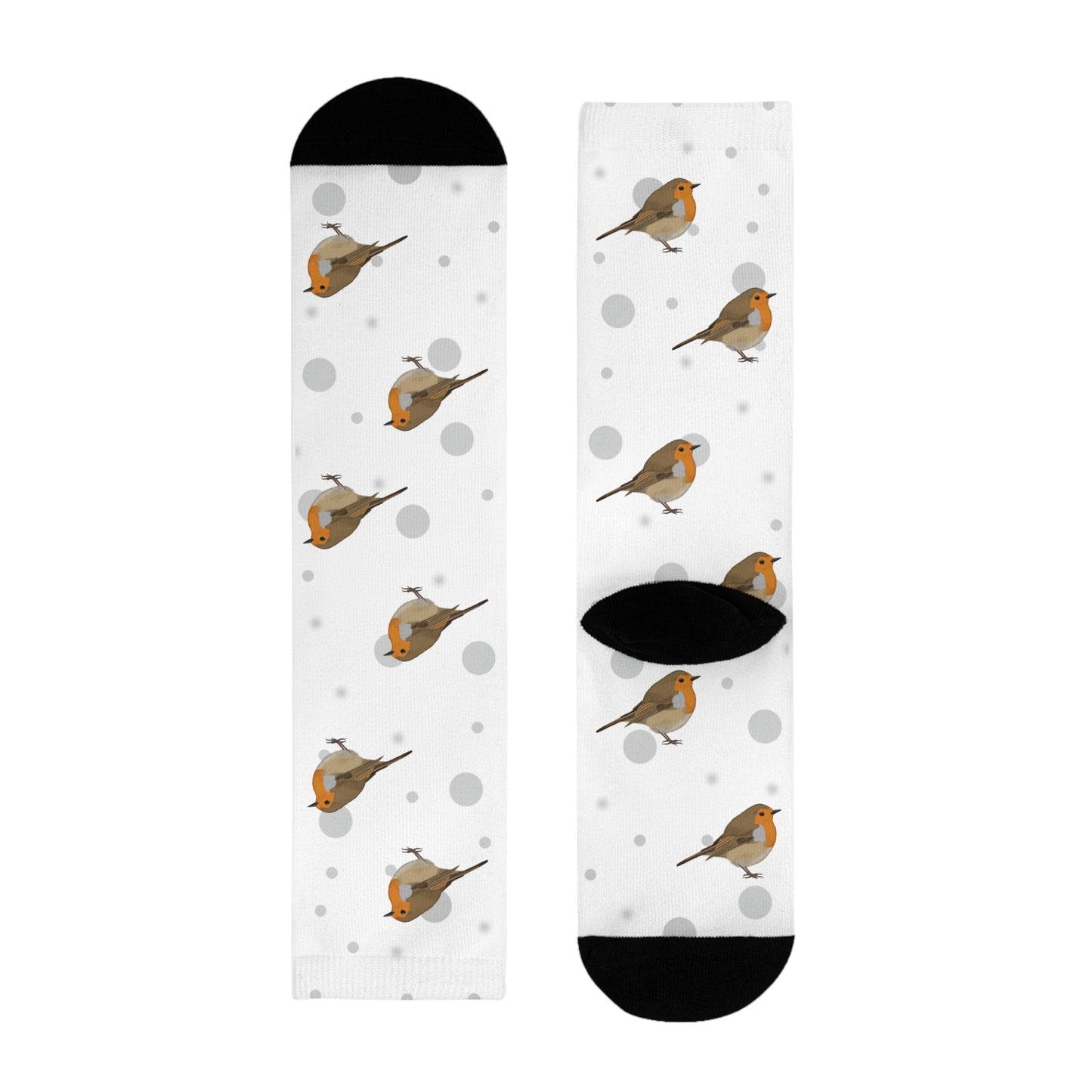 Rotkehlchen Socken Vogelsocken Weiß mit Grauen Punkten