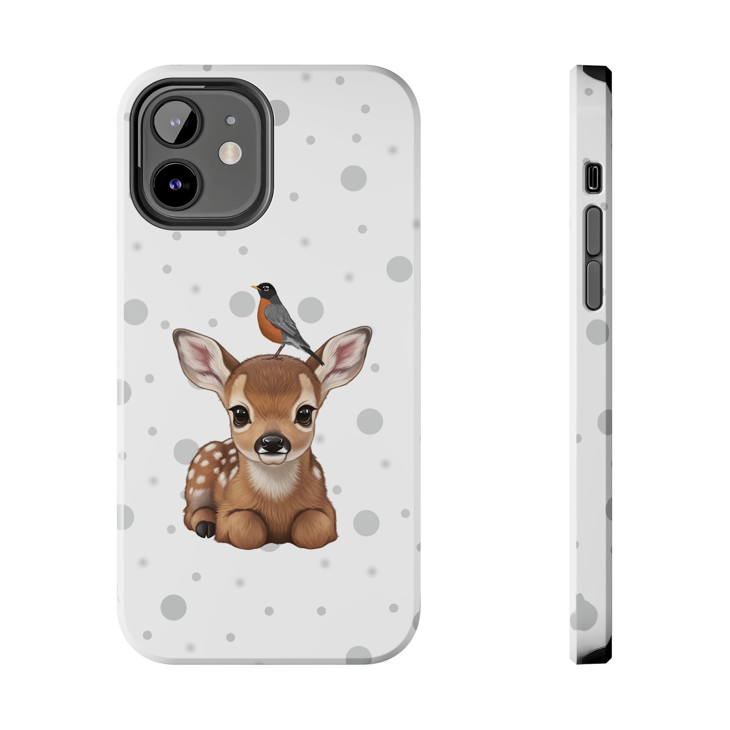 Cute Fawn with American Robin Animal iPhone Case - Dual-Layer PC/TPU Protective Cover for iPhone